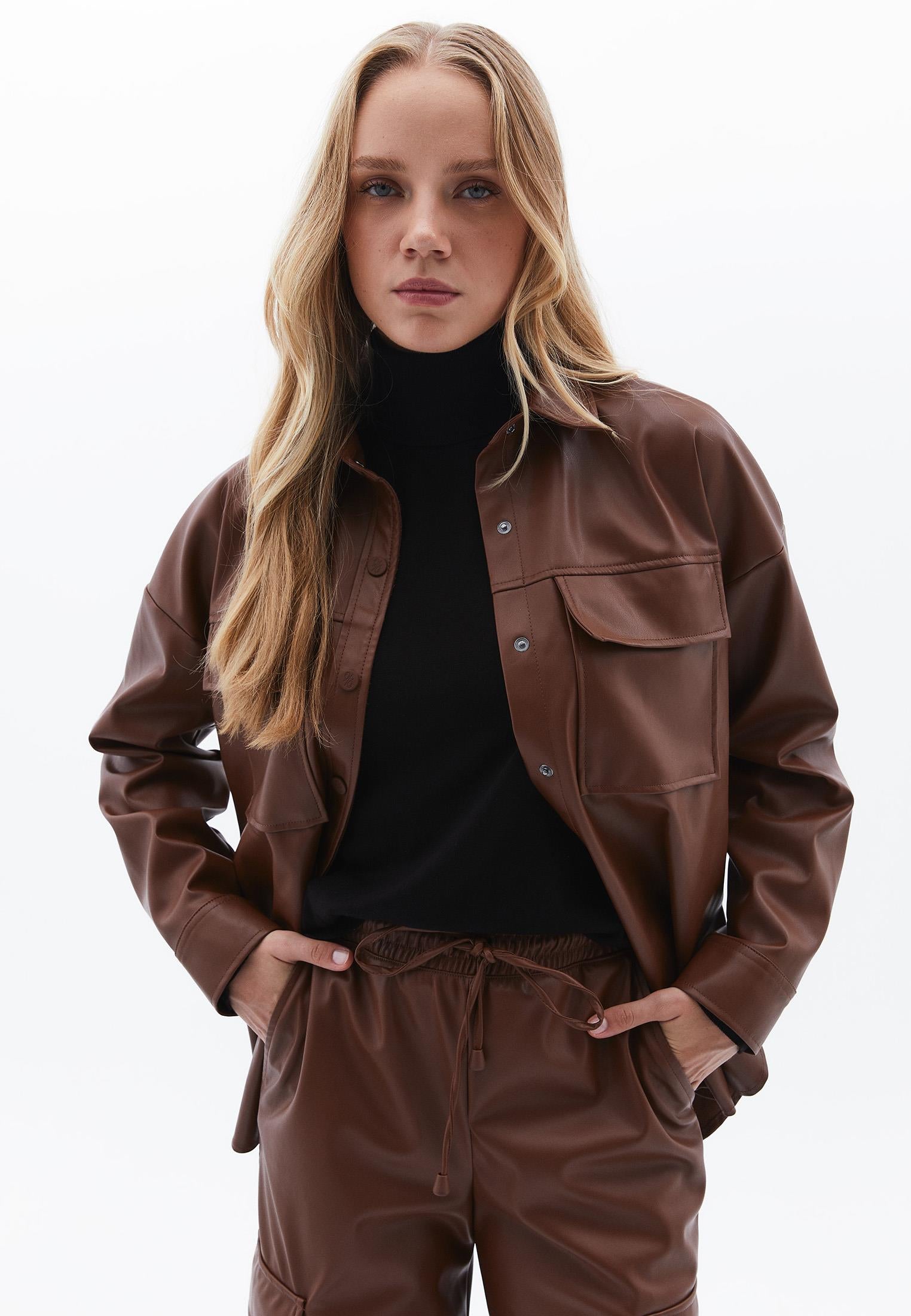 Oversize Pocket Detailed Shirt - DOWNTOWN BROWN