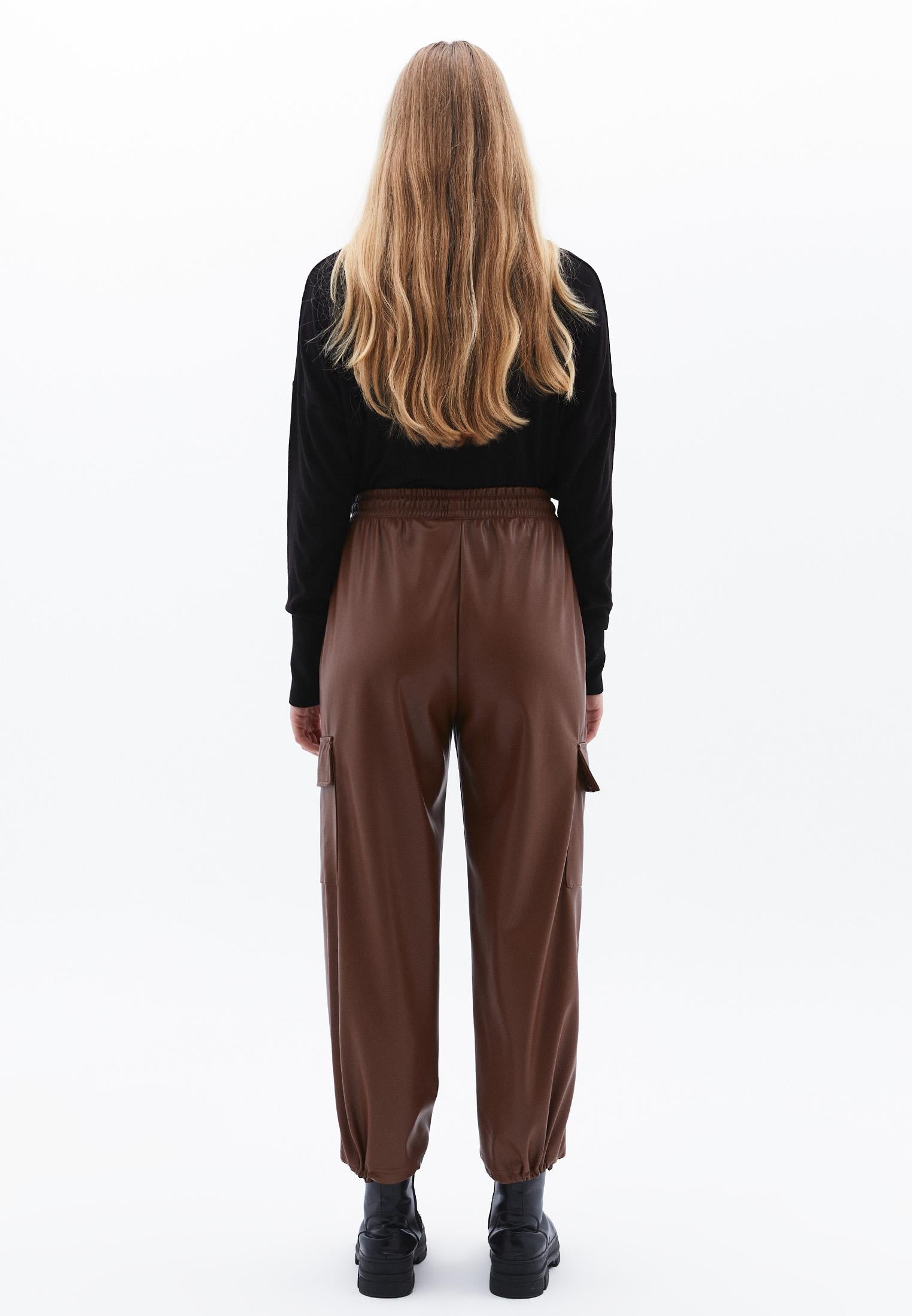 Jogger High Waist Leather Pants - DOWNTOWN BROWN