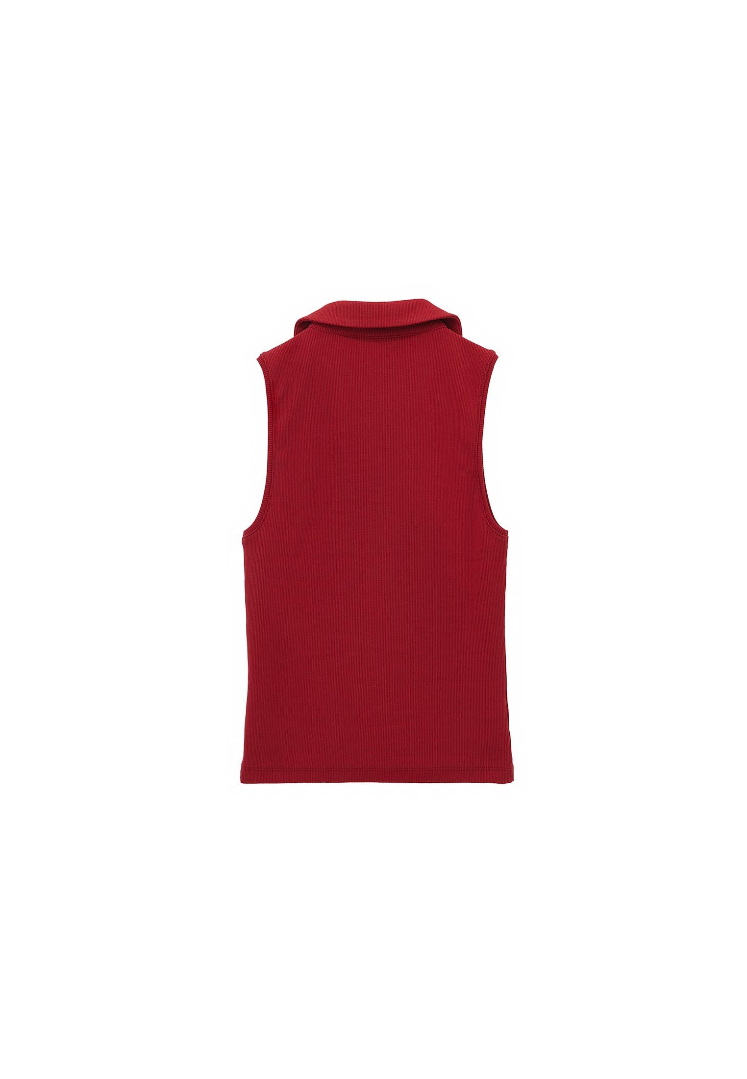 Zip Detailed Polo Collar Tank Top - EMBOLDENED