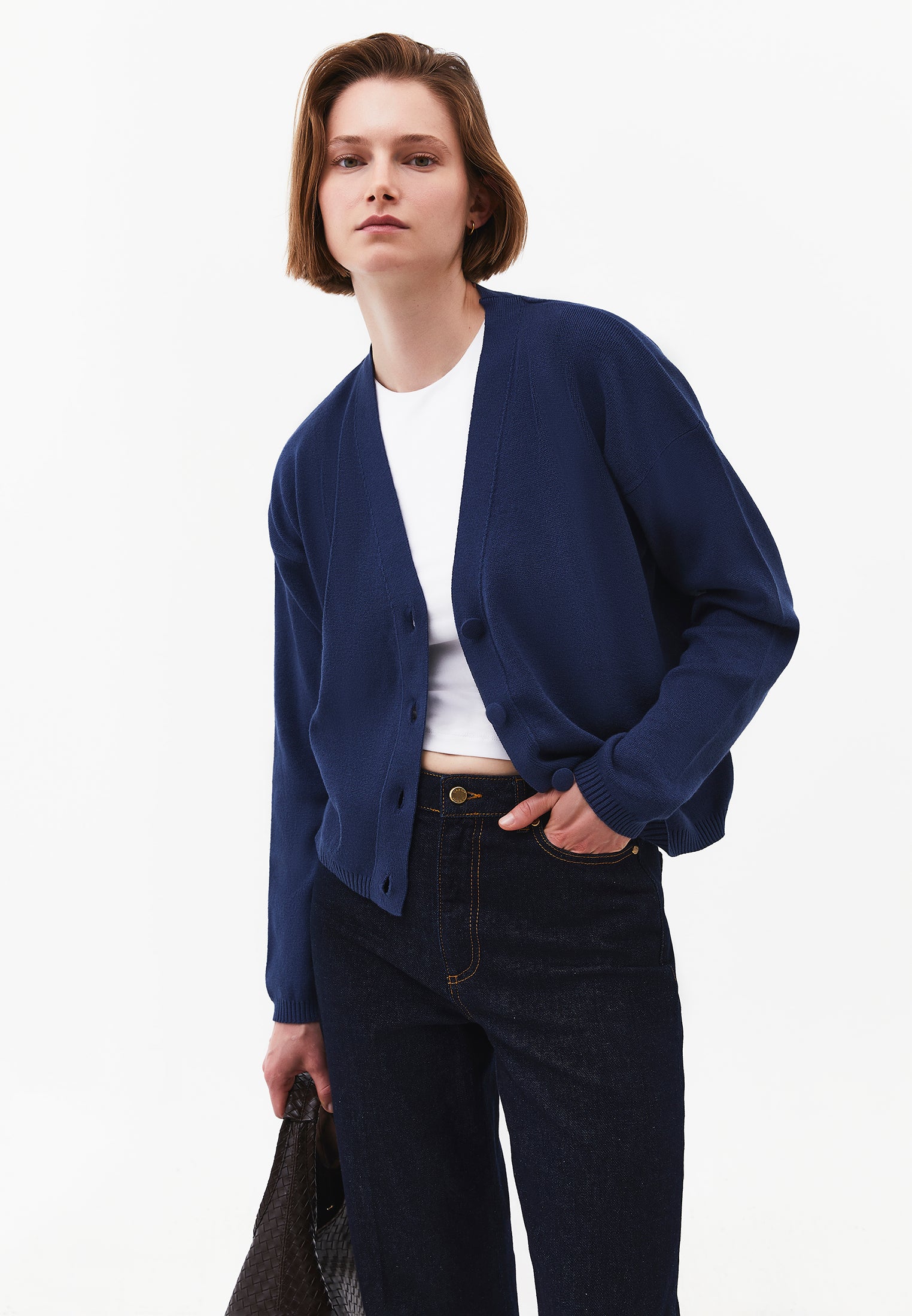 V-Neck Long Sleeve Cardigan - ENSIGN BLUE