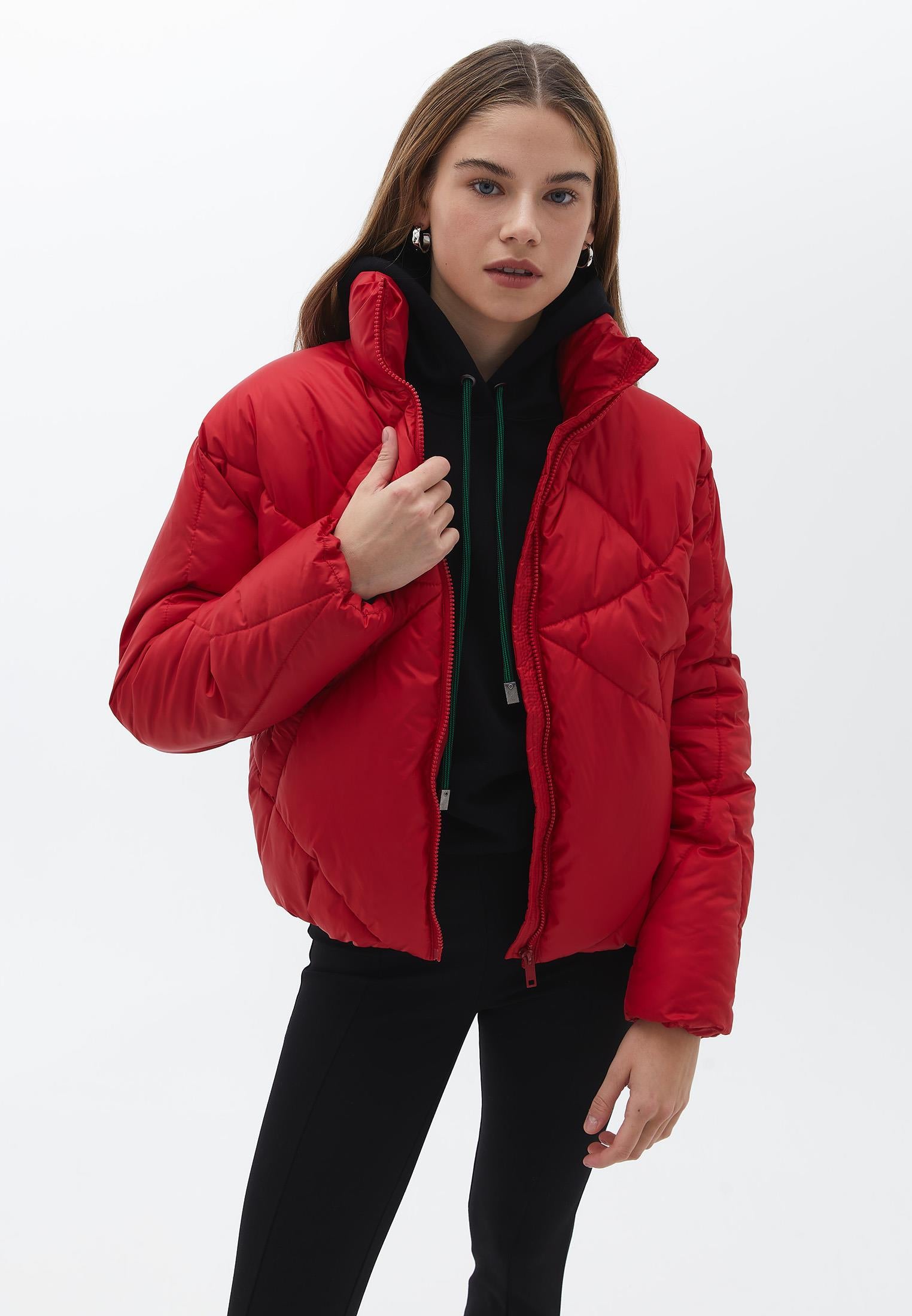 High Neck Long Sleeve Coat - EQUESTRIAN RED