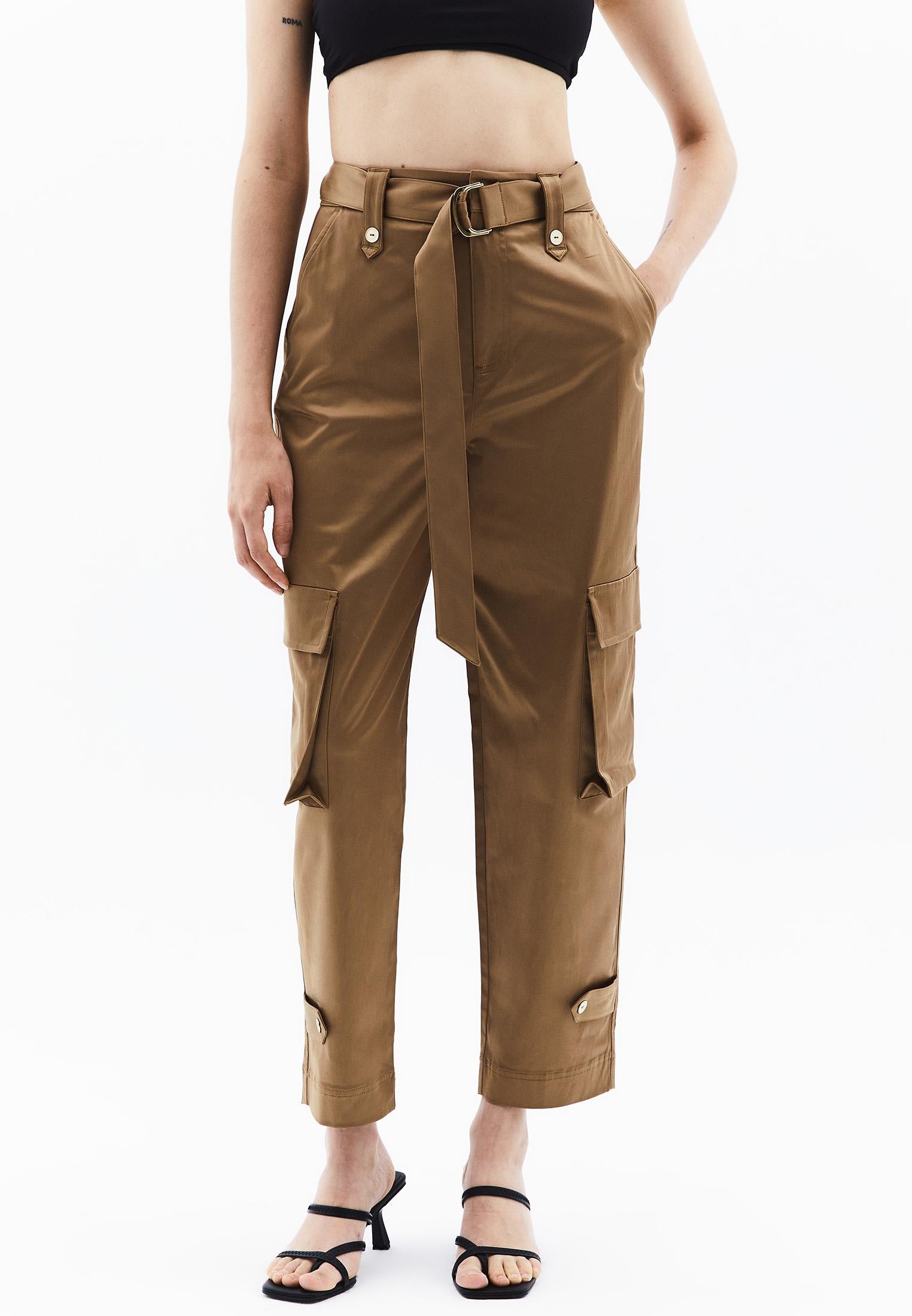 Women Pants High Waist Carrot Fit Belt Detailed - ERMINE