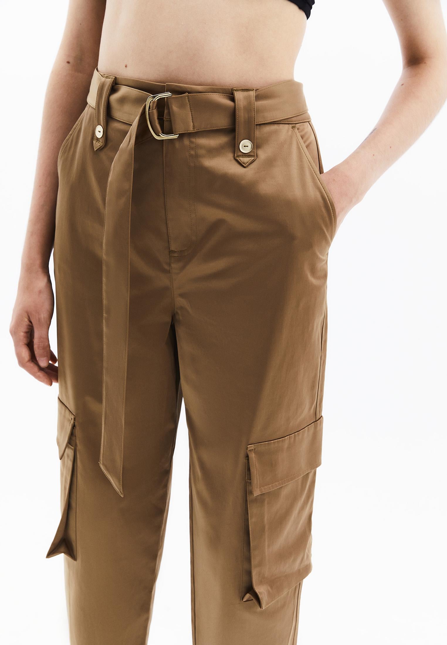 Women Pants High Waist Carrot Fit Belt Detailed - ERMINE