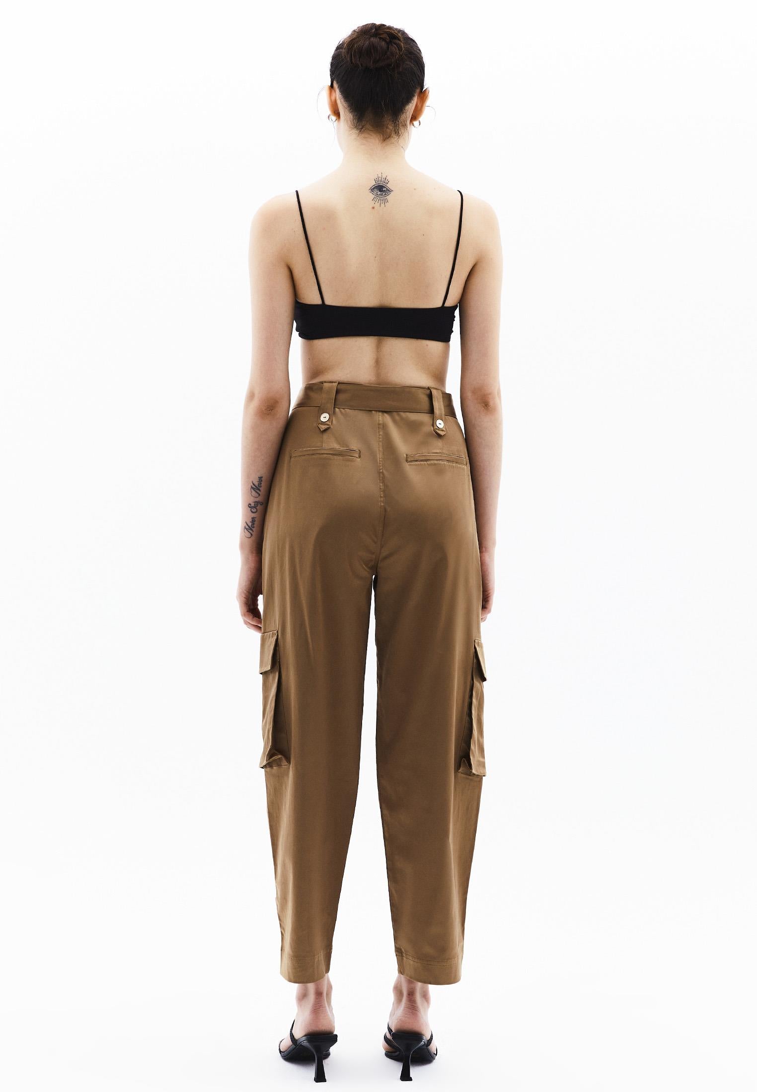 Women Pants High Waist Carrot Fit Belt Detailed - ERMINE