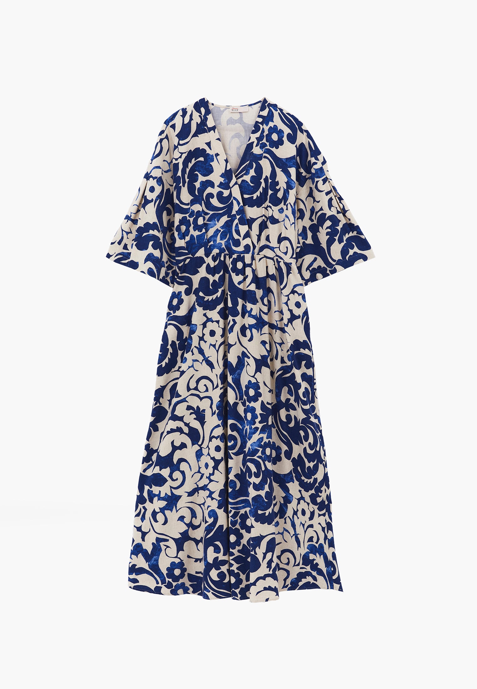 V-Neck Long Sleeve Flared Dress - ETHNIC COMB
