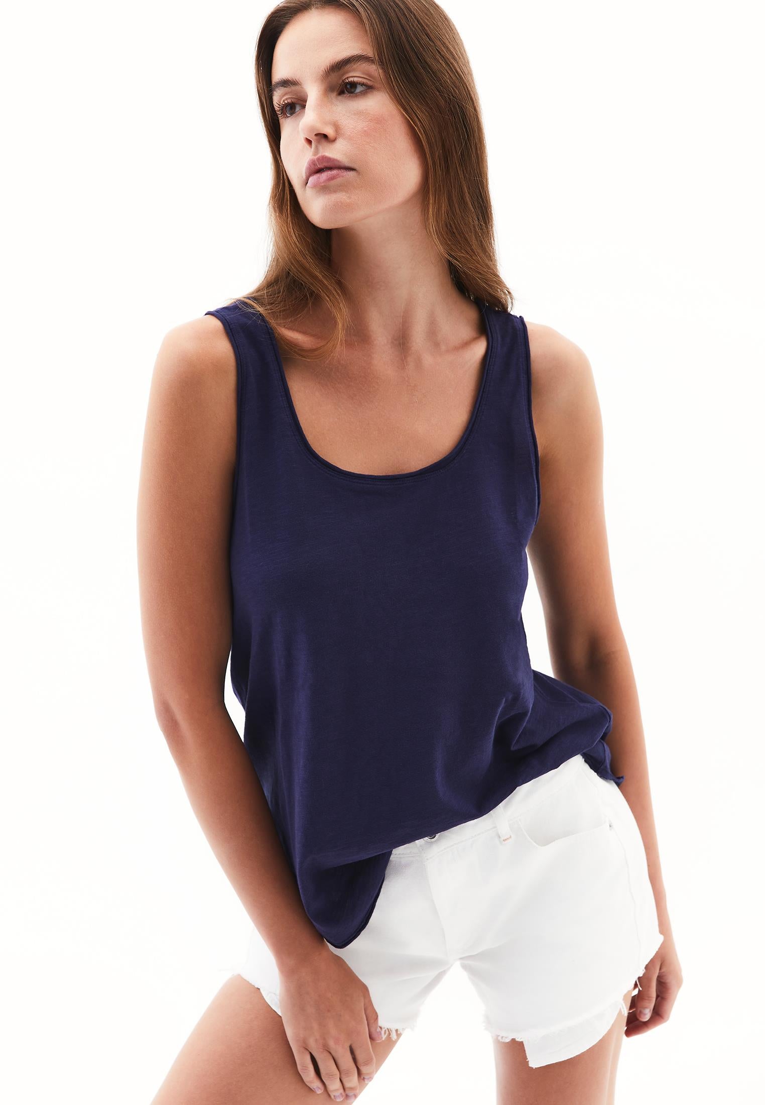 U Neck Sleeveless Tank Top - EVENING BLUE