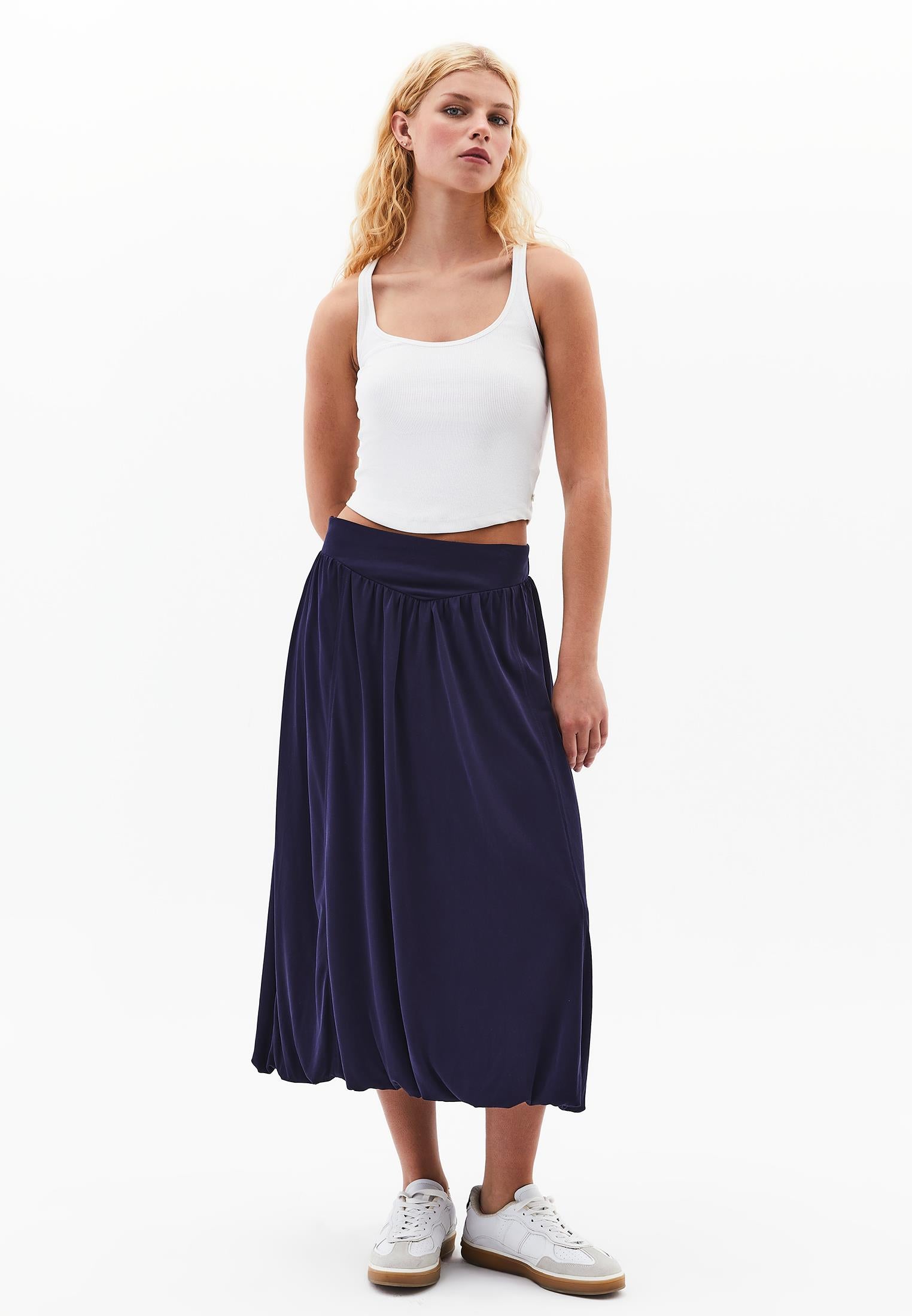 Balloon Form Midi Skirt - EVENING BLUE