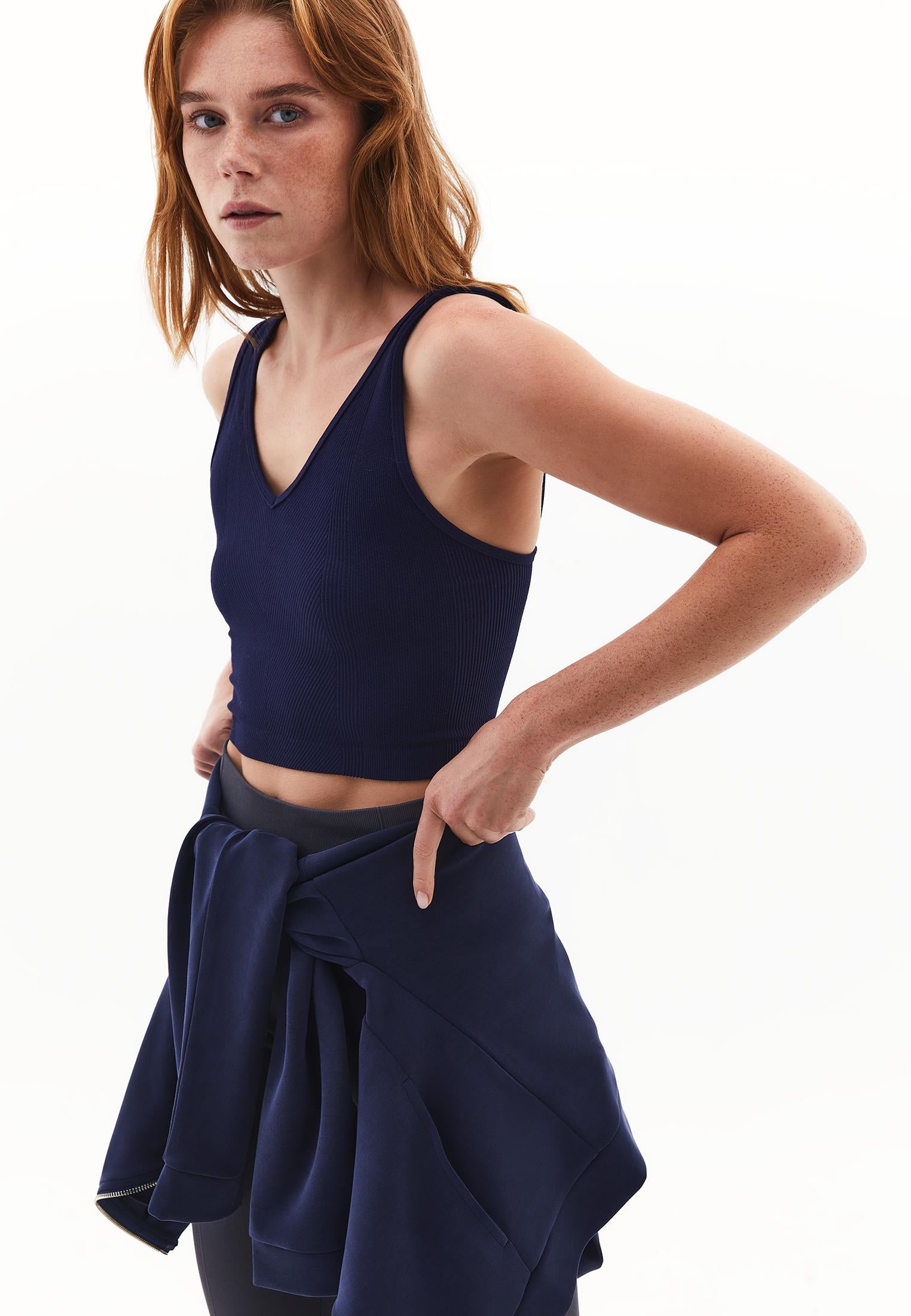 V Neck Bodycon Tank Top - EVENING BLUE