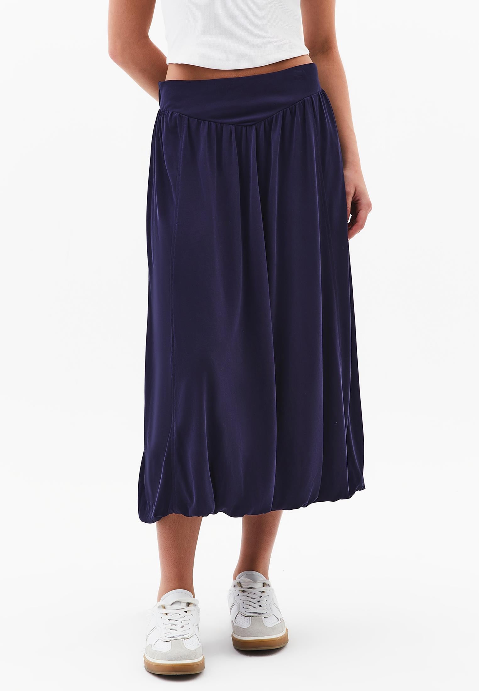 Balloon Form Midi Skirt - EVENING BLUE