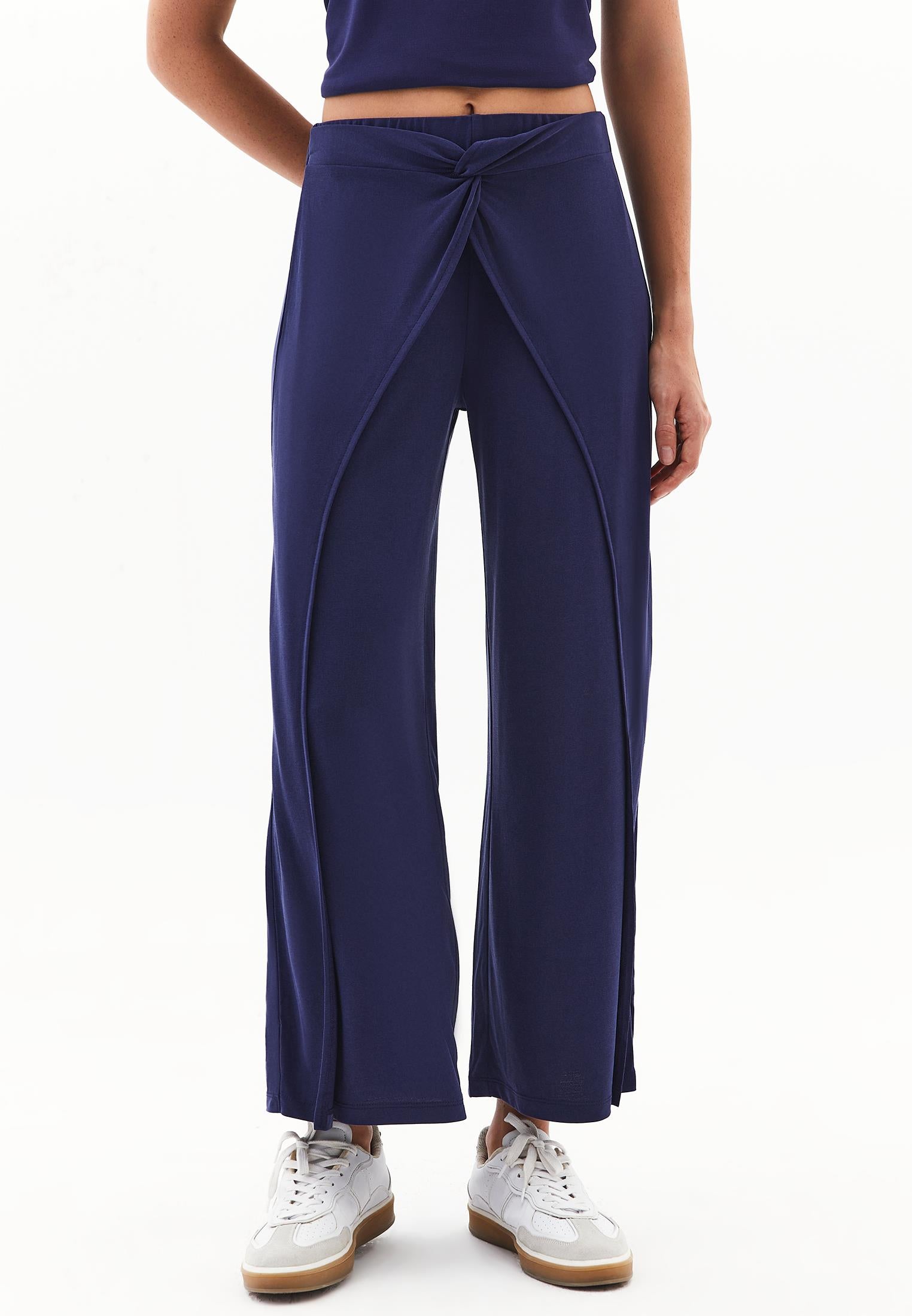 Wide Leg Regular Waist Elastic Waistband Pants - EVENING BLUE