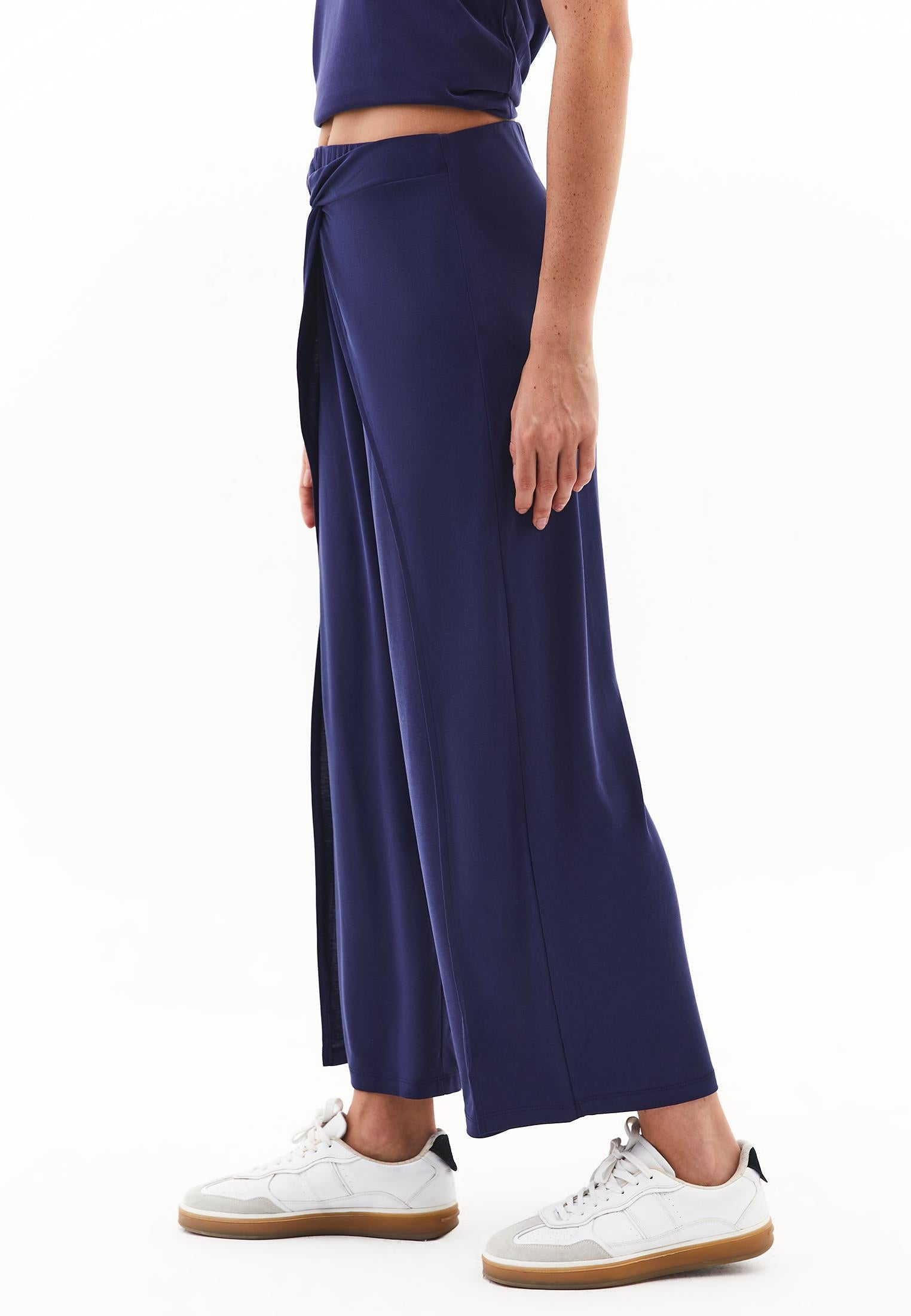 Wide Leg Regular Waist Elastic Waistband Pants - EVENING BLUE