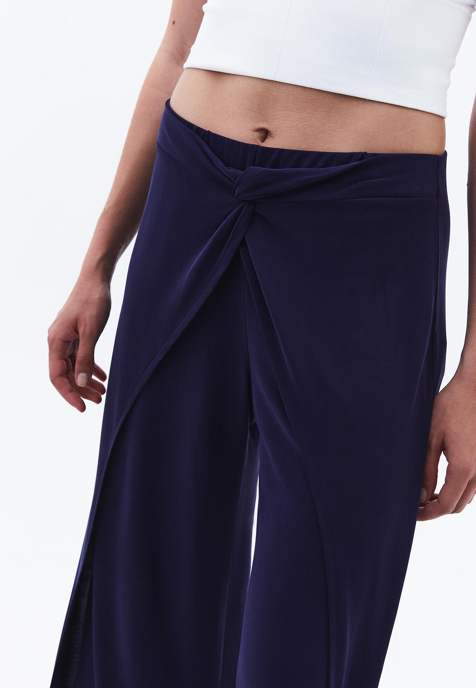 Wide Leg Regular Waist Trousers - EVENING BLUE