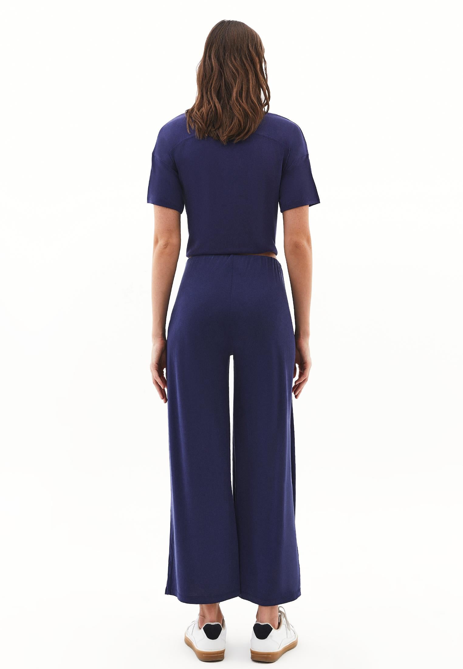Wide Leg Regular Waist Elastic Waistband Pants - EVENING BLUE