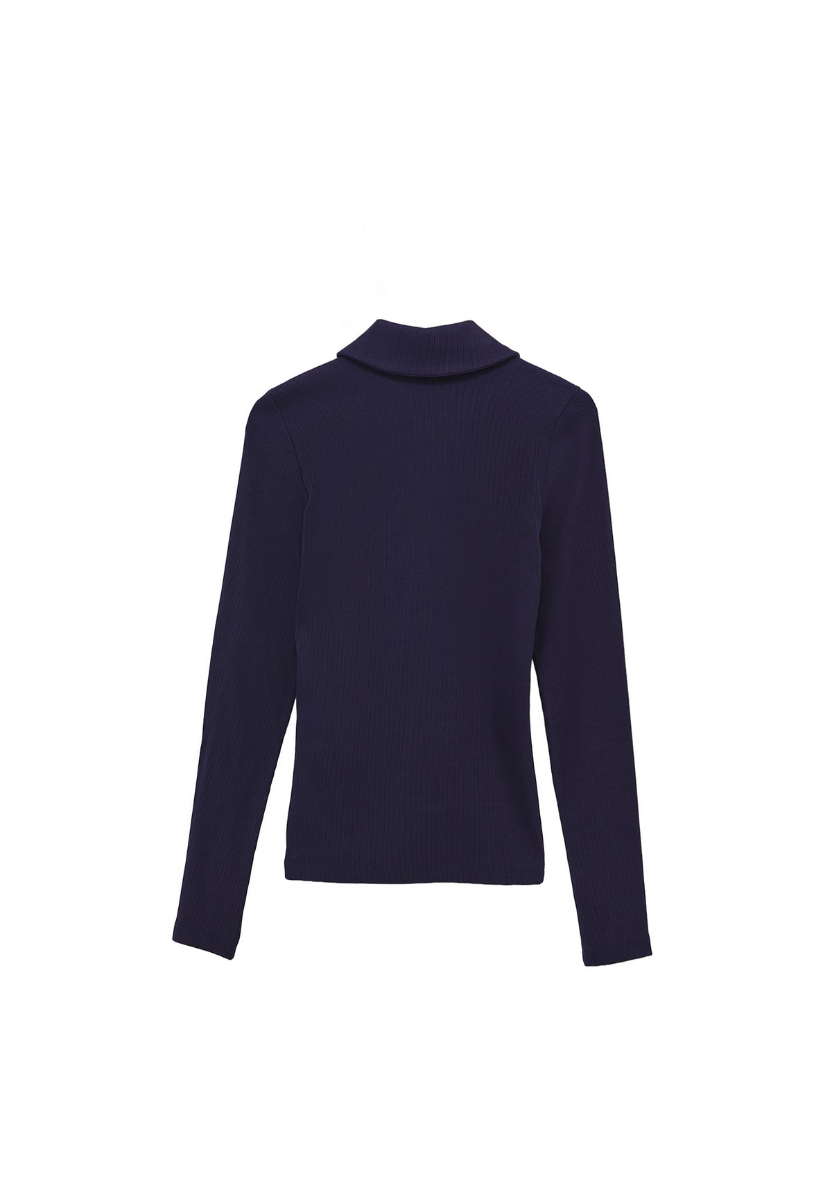 Polo Collar Long Sleeve T-Shirt With Zipper Detail - EVENING BLUE