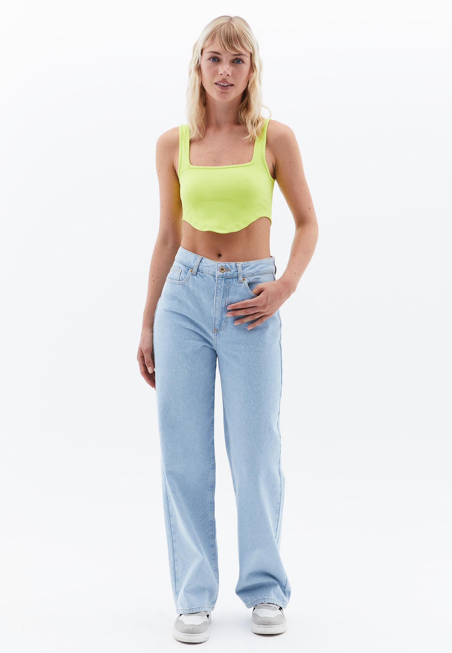 U Neck Bodycon Cropped Tank Top - EVENING PRIMROSE