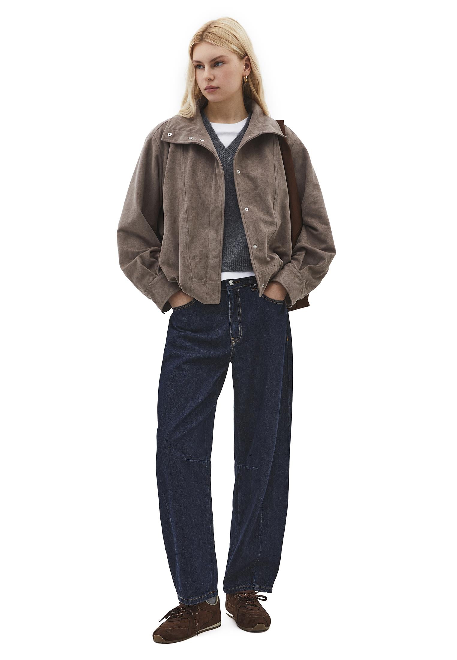 High Neck Pleated Oversize Jacket - FALCON