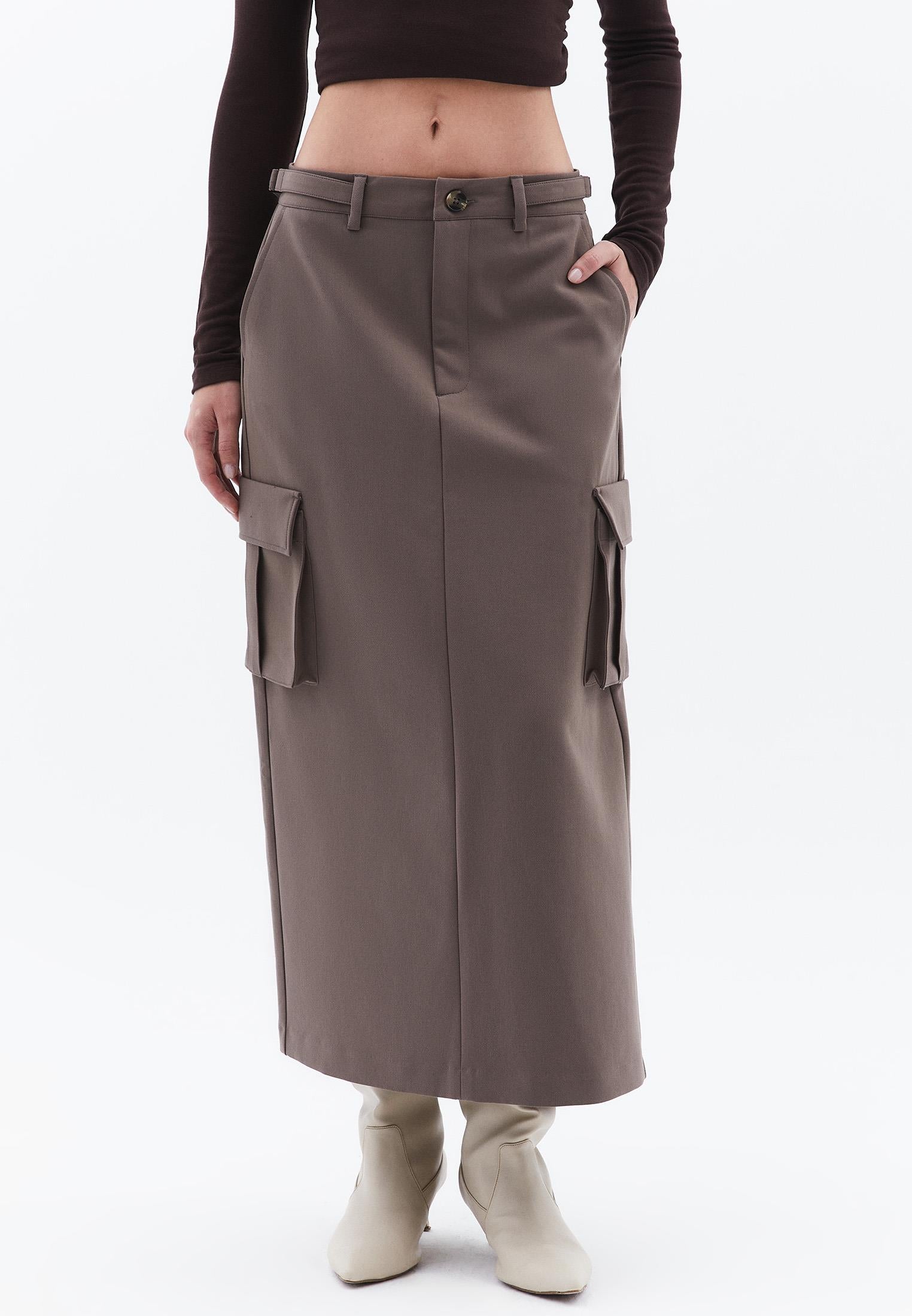 Long Slim High Waist Skirt With Pocket Details - FALCON