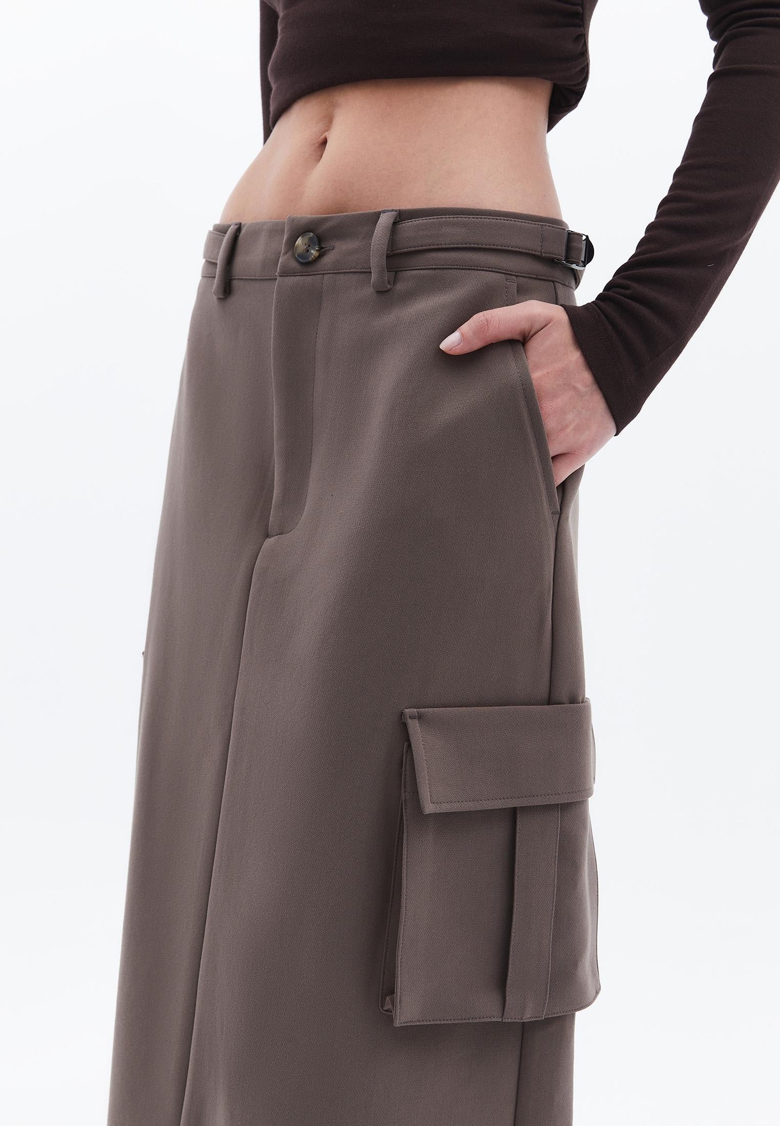 Long Slim High Waist Skirt With Pocket Details - FALCON