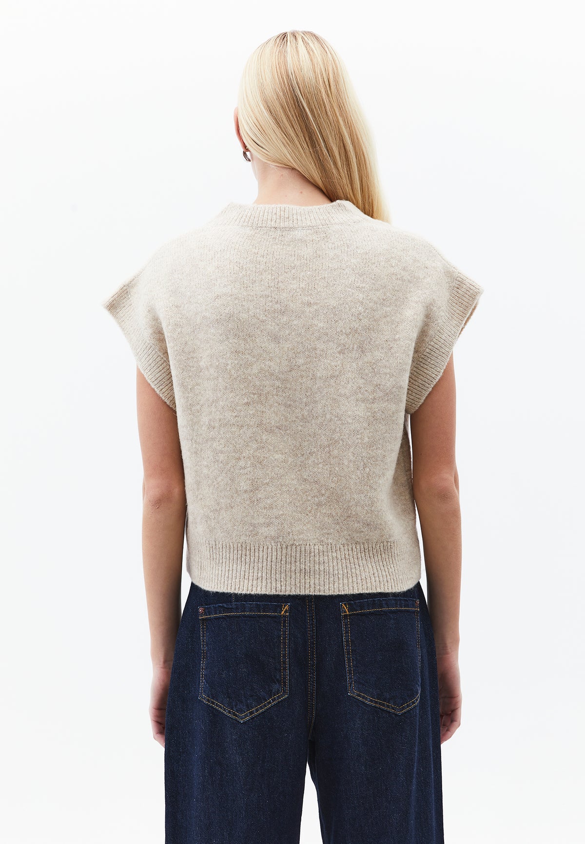 V Neck Sleeveless Knit Vest - FEATHER GRAY MELANGE