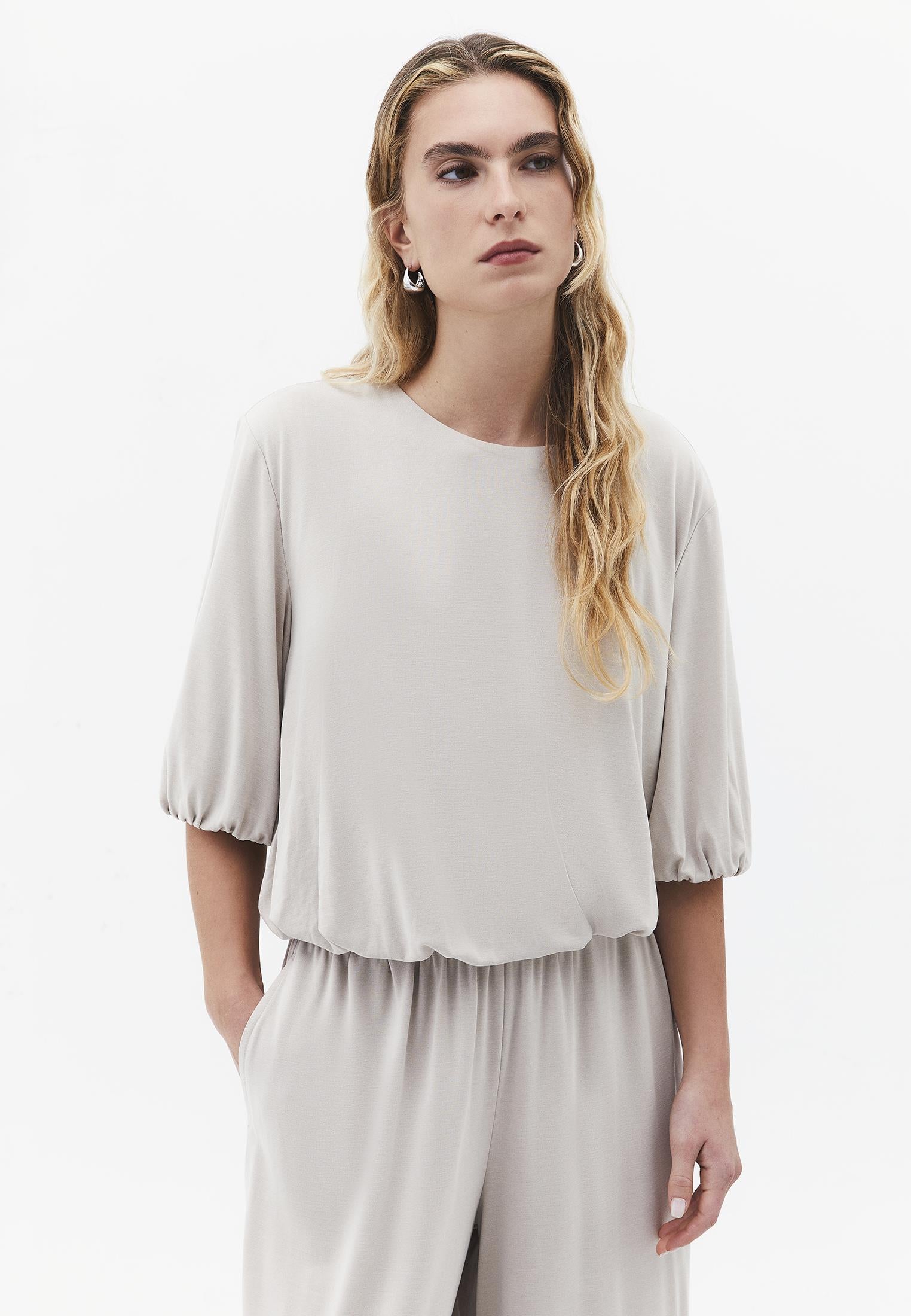 Crew Neck 3/4 Sleeve T-Shirt - FEATHER GRAY
