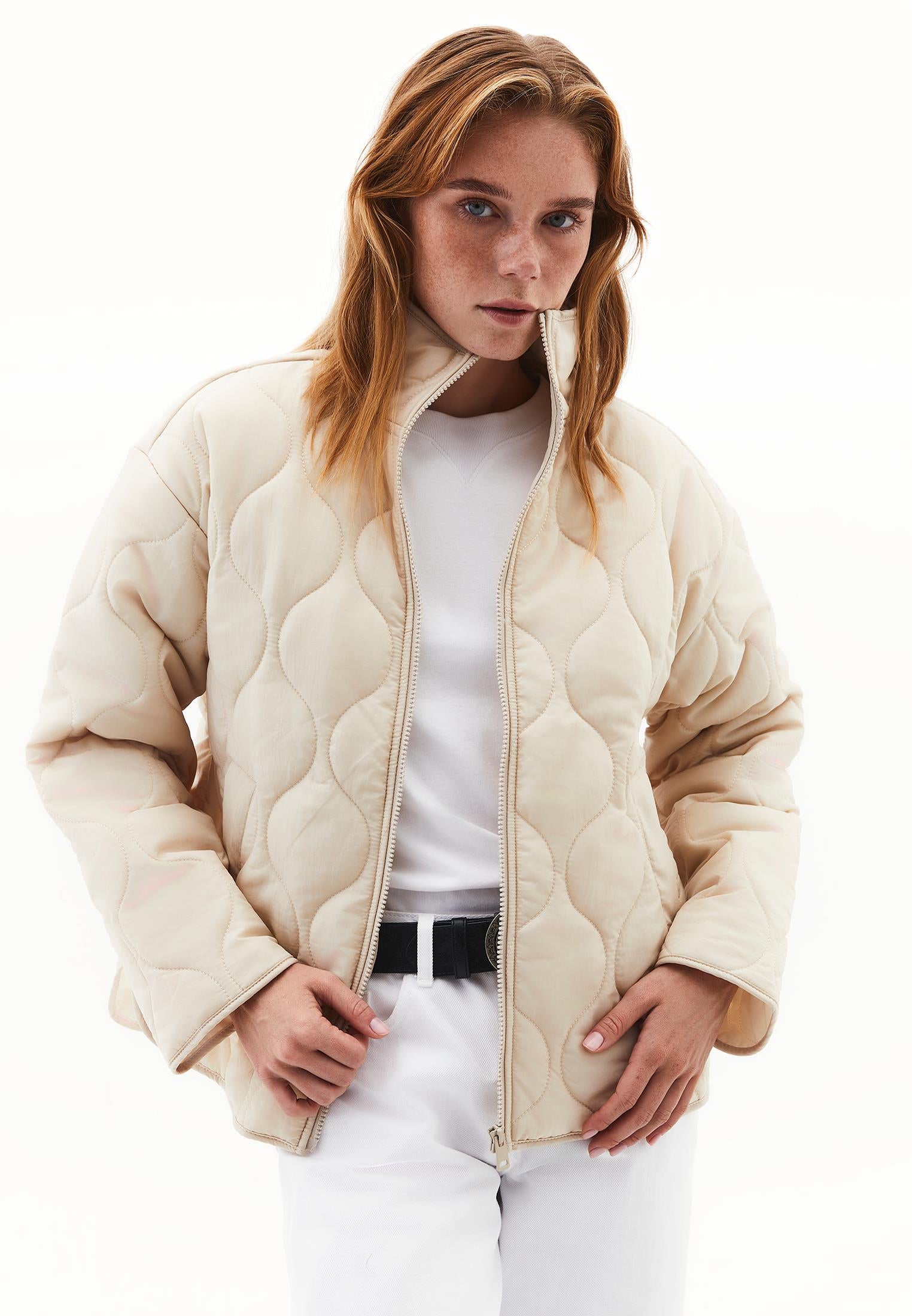 High Collar Quilted Coat - FEATHER GRAY
