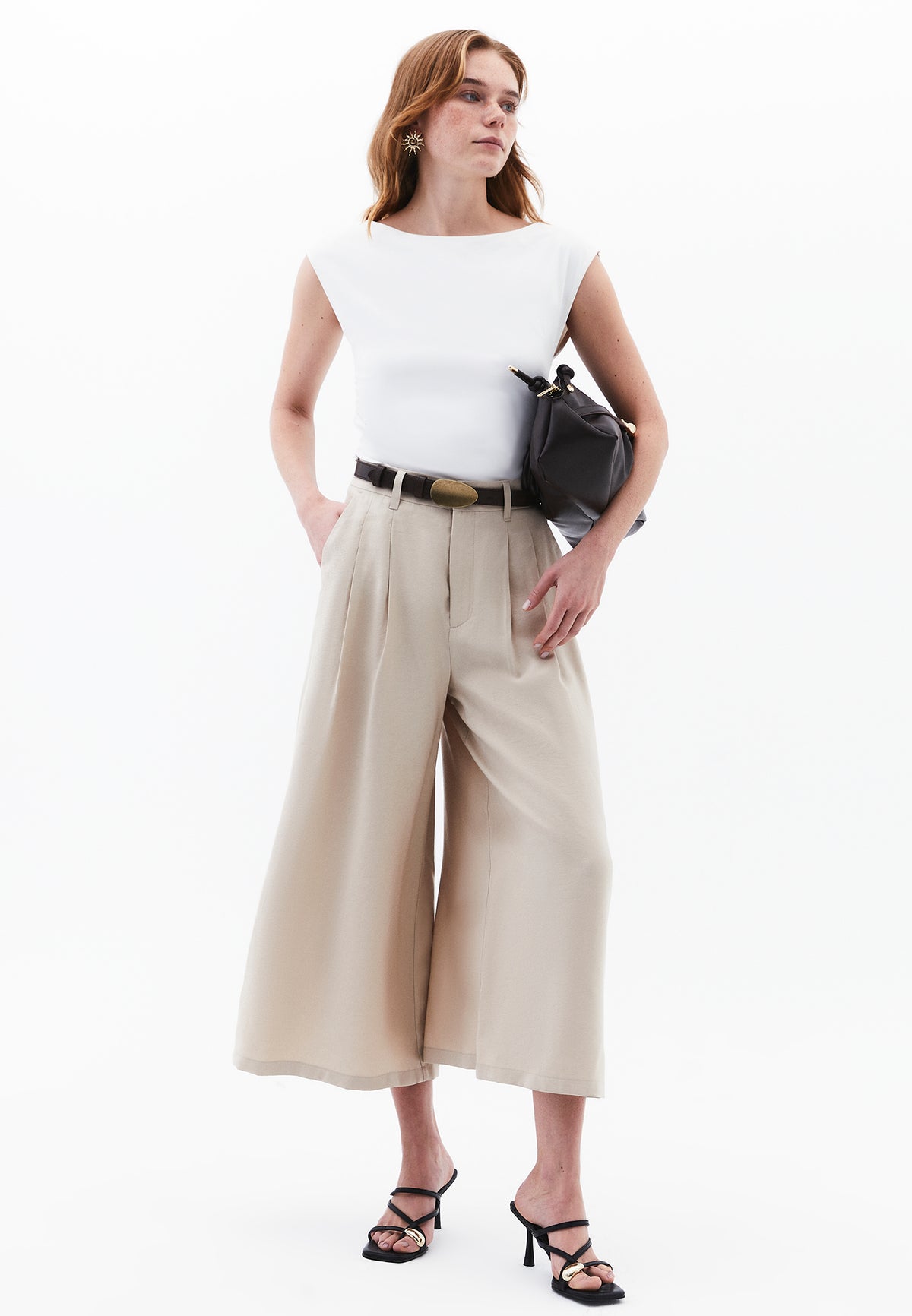 Pleated Culotte Pants - FEATHER GRAY