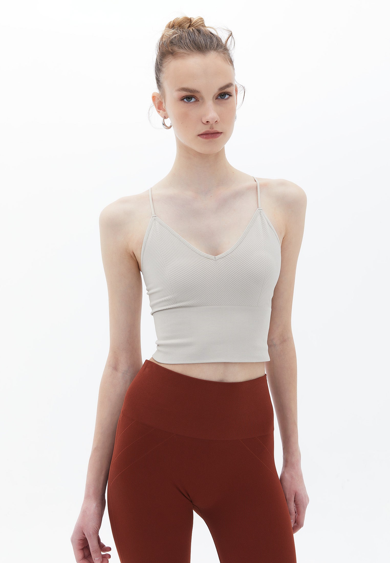 Jacquard Patterned V Neck Tank Top - FEATHER GRAY