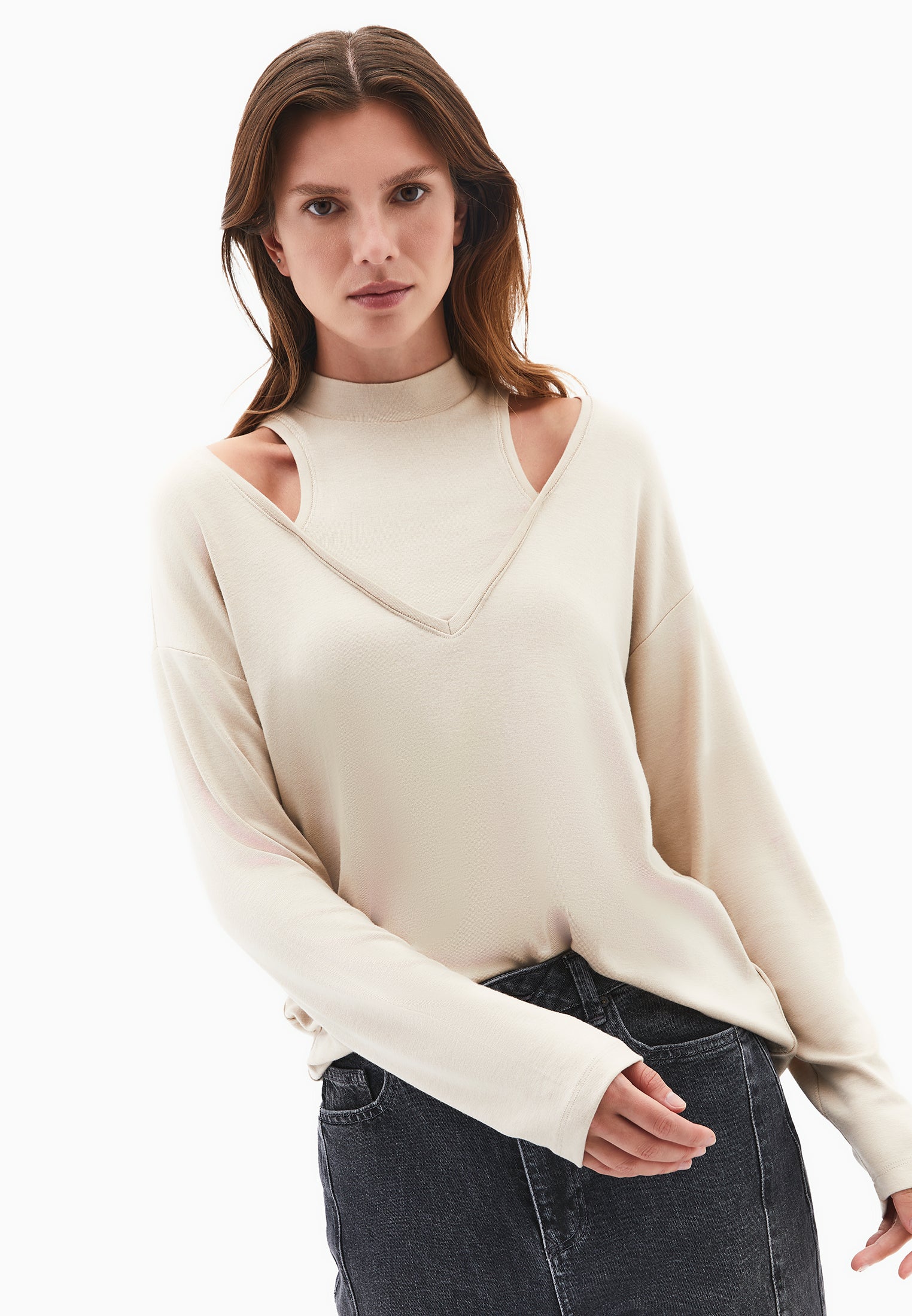 High Neck Oversize T-Shirt - FEATHER GRAY
