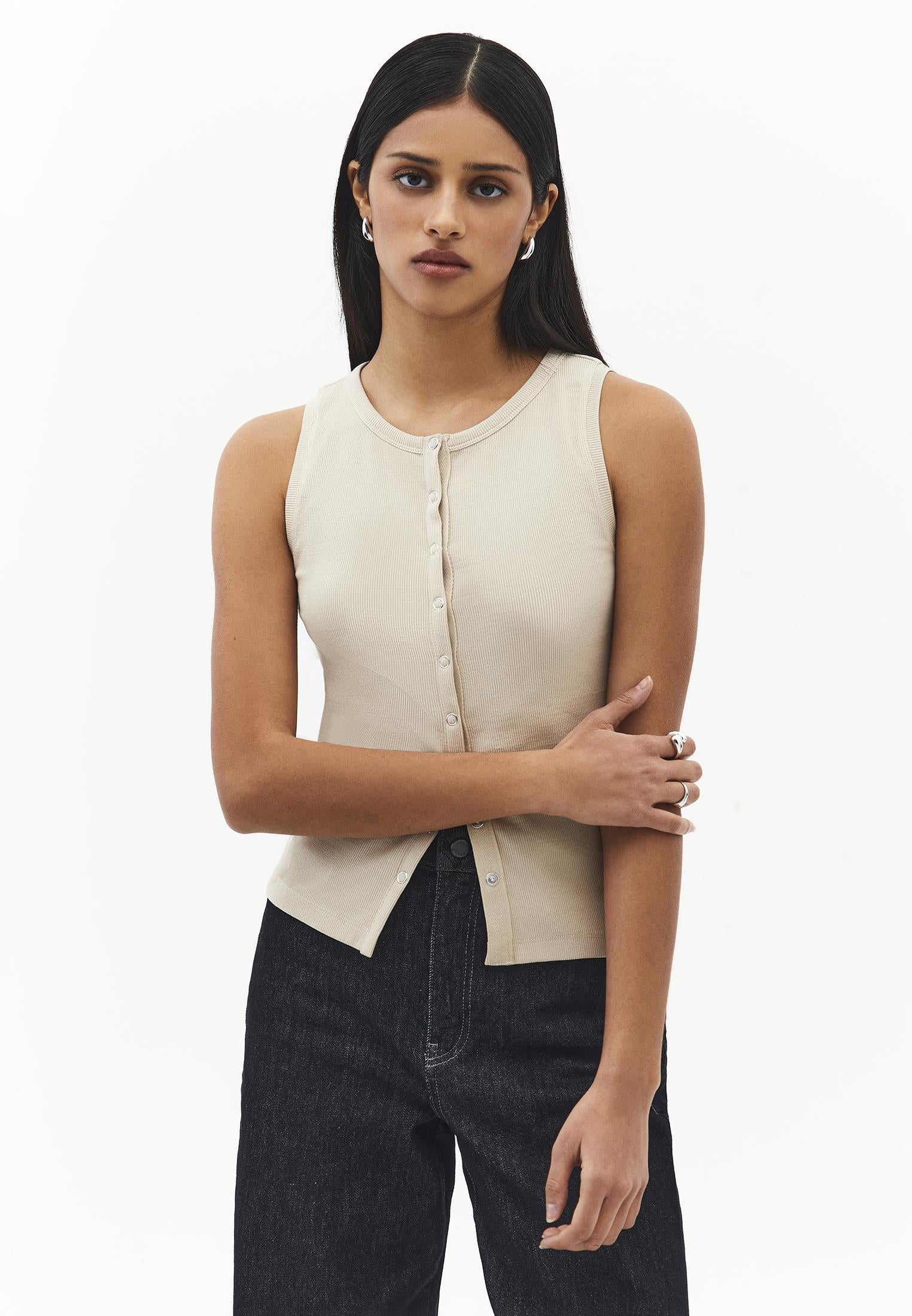 Sleeveless Crew Neck Tank Top - FEATHER GRAY