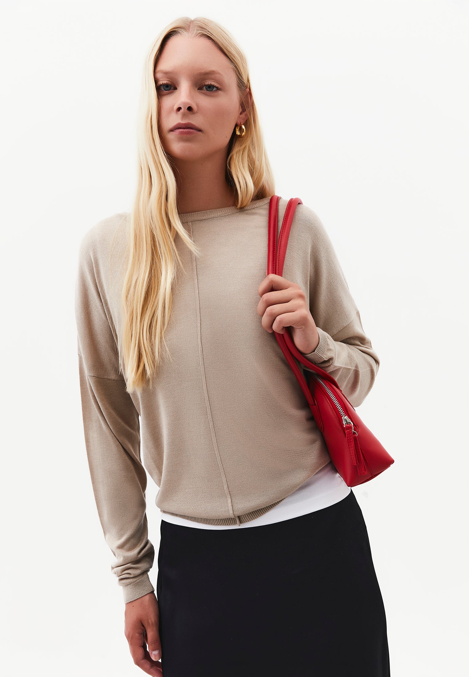 Boat Neck Knit Sweater - FEATHER GRAY