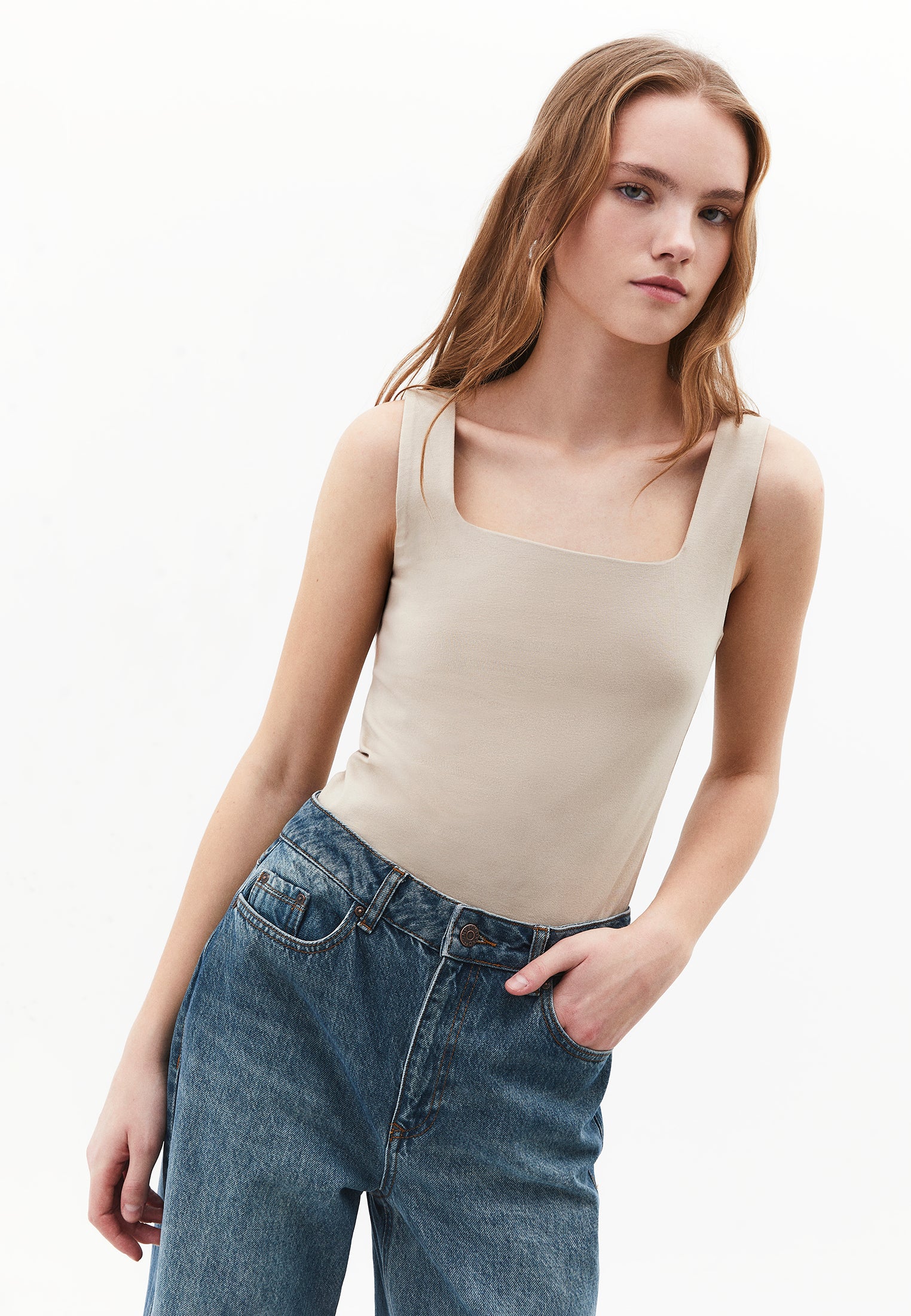 Square Neck Bodycon Tank Top - FEATHER GRAY