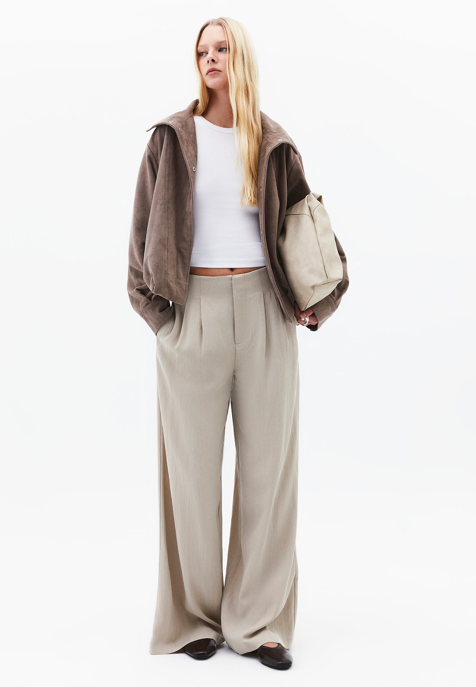 Pleated Ultra High Waist Wide Leg Pants - FEATHER GRAY