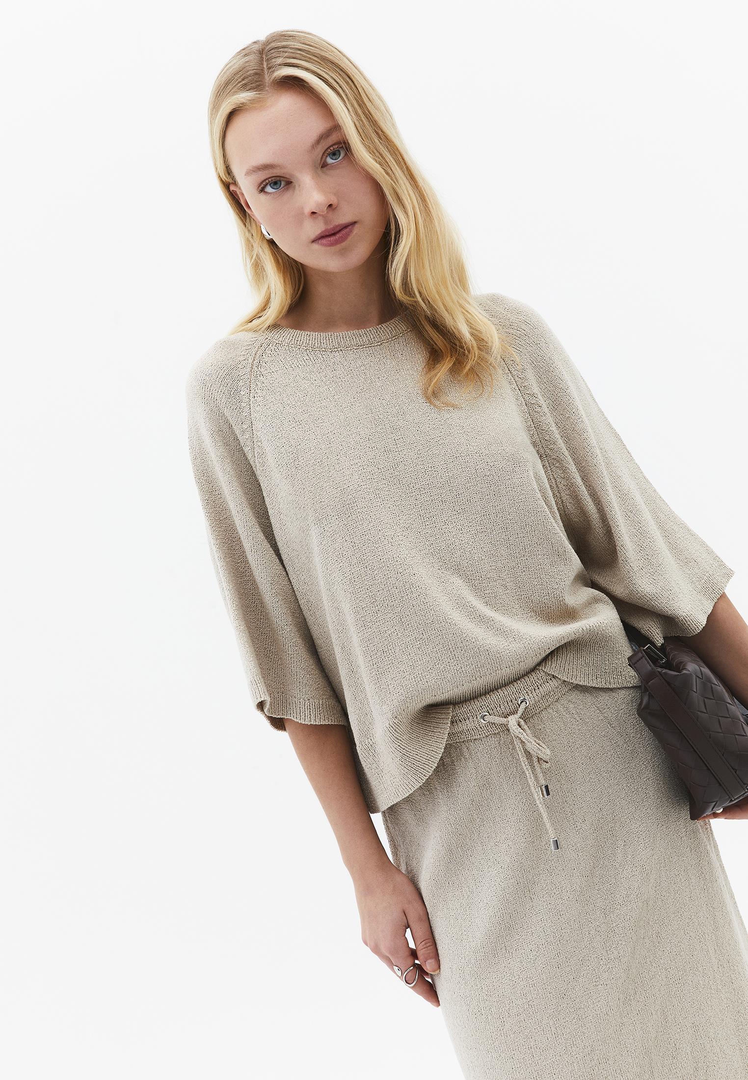 Raglan Sleeve Loose Fit Crew Neck Sweater - FEATHER GRAY