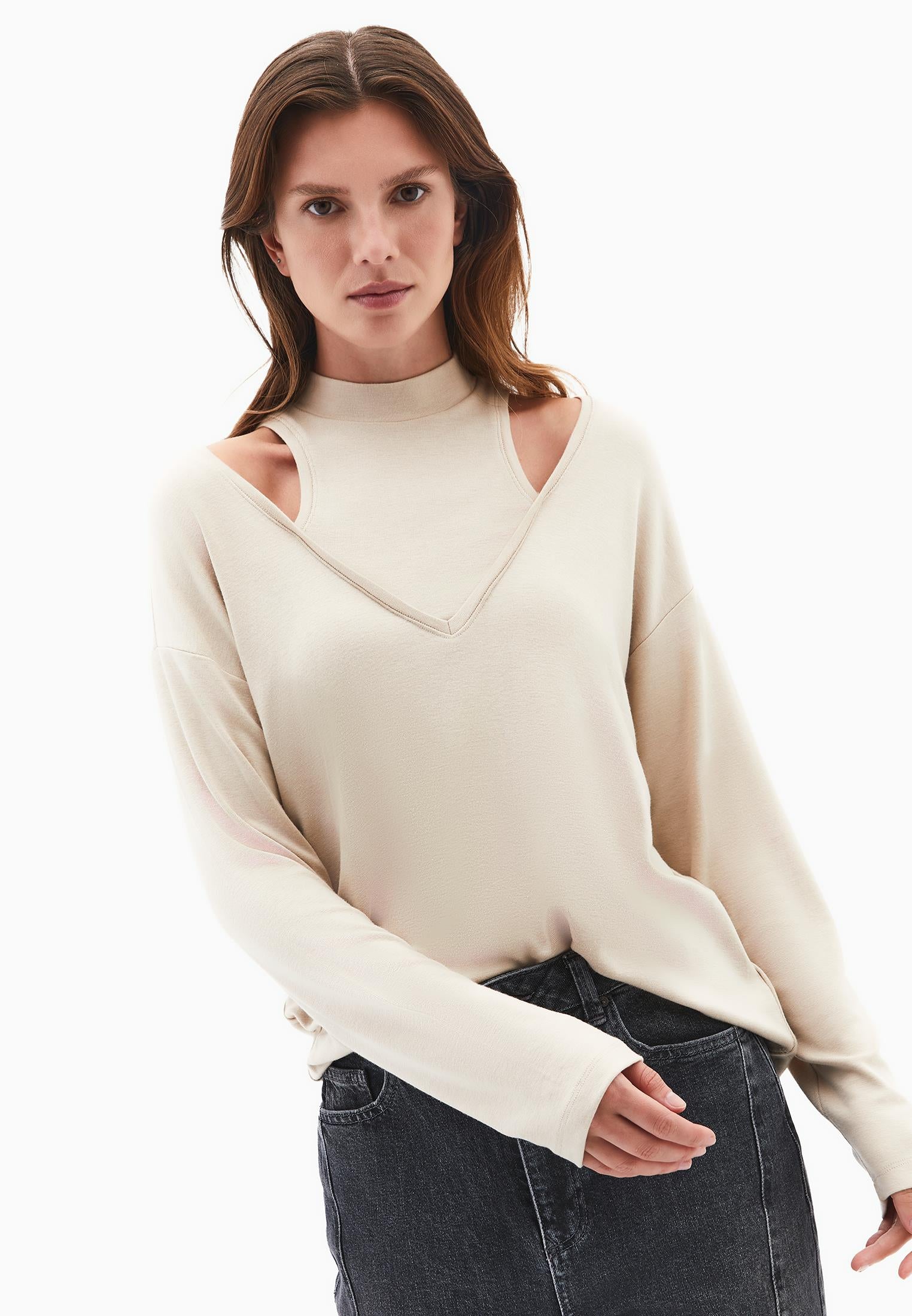 High Neck Oversize T-Shirt - FEATHER GRAY
