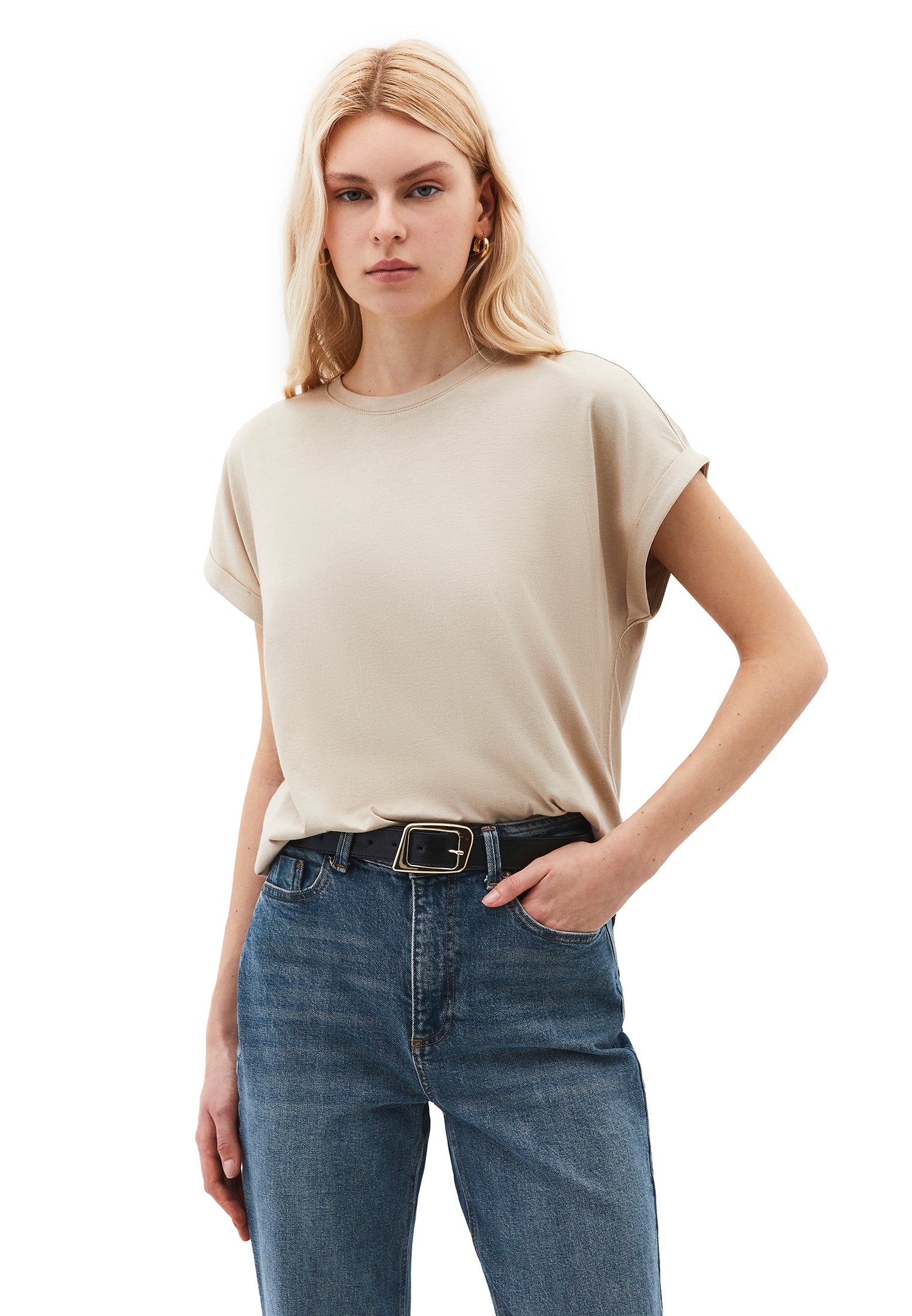 Boat Neck Loose Fit Short Sleeve T-Shirt - FEATHER GRAY