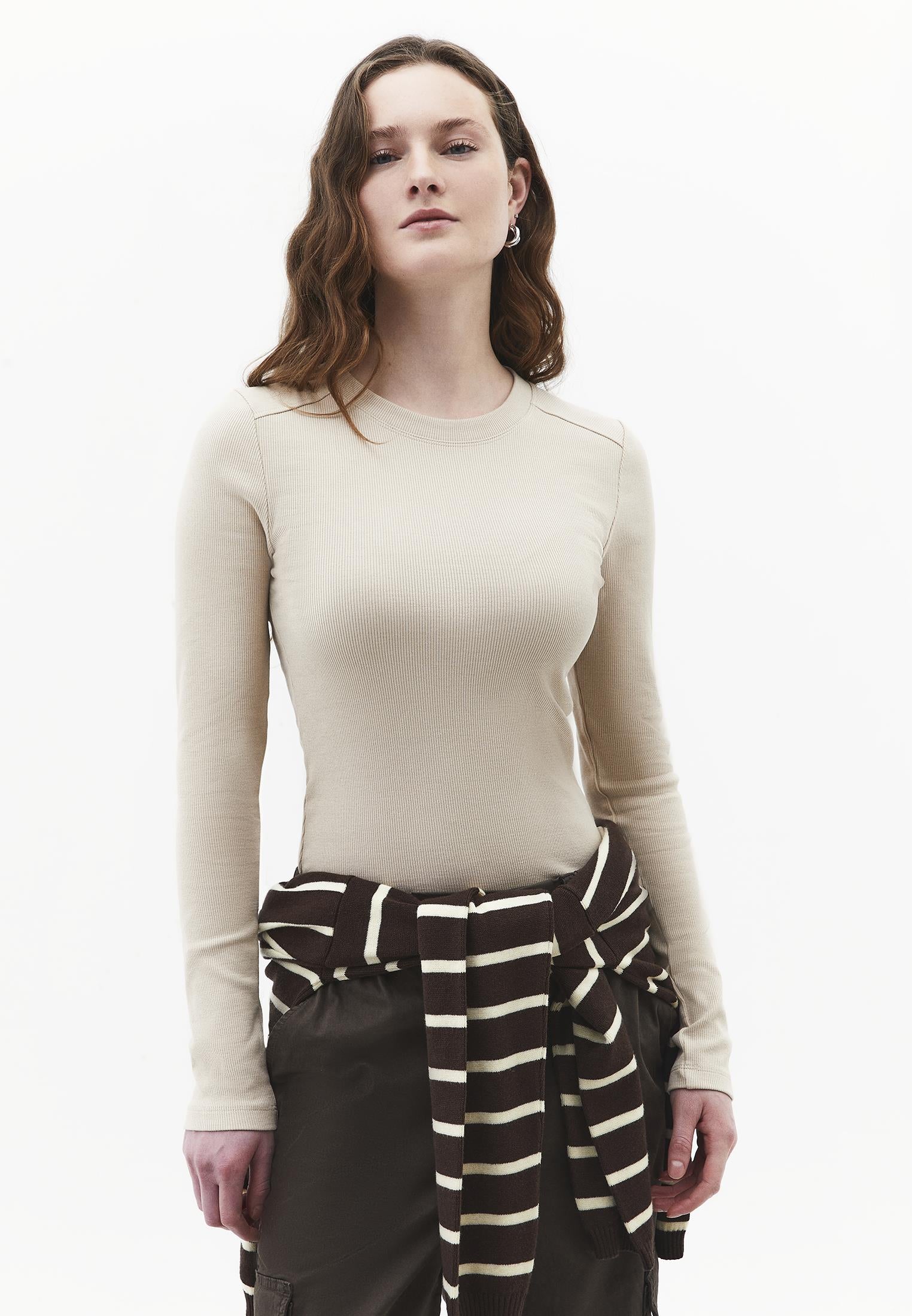Crew Neck Long Sleeve Bodycon T-Shirt - FEATHER GRAY