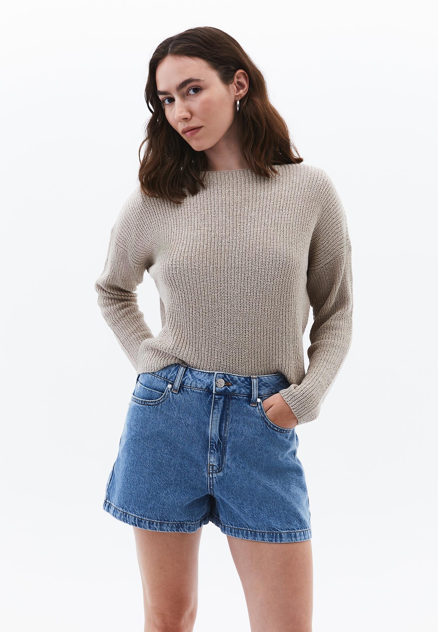 Boat Neck Long Sleeve Sweater - FEATHER GRAY