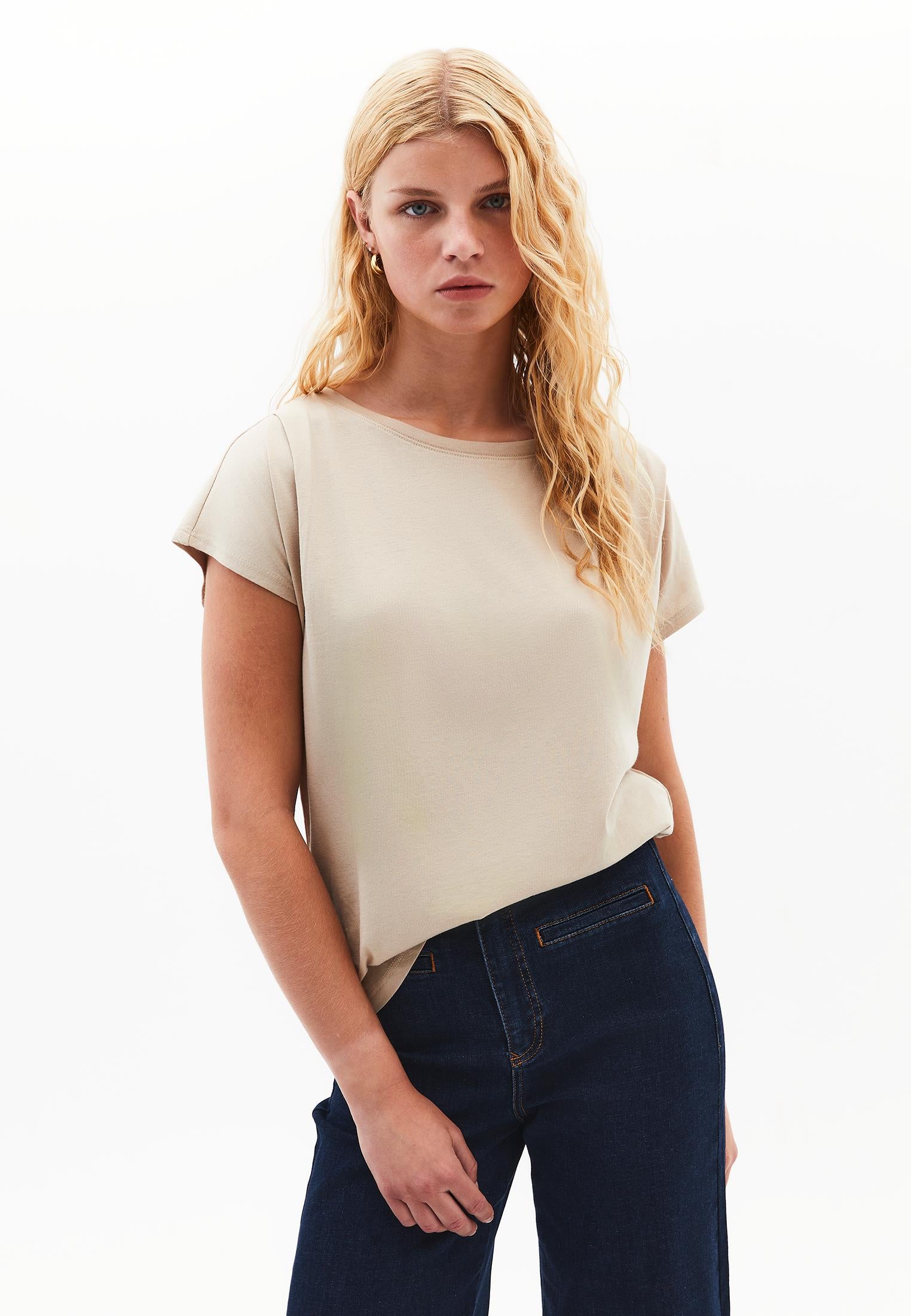 Boat Neck Short Sleeve T-Shirt - FEATHER GRAY