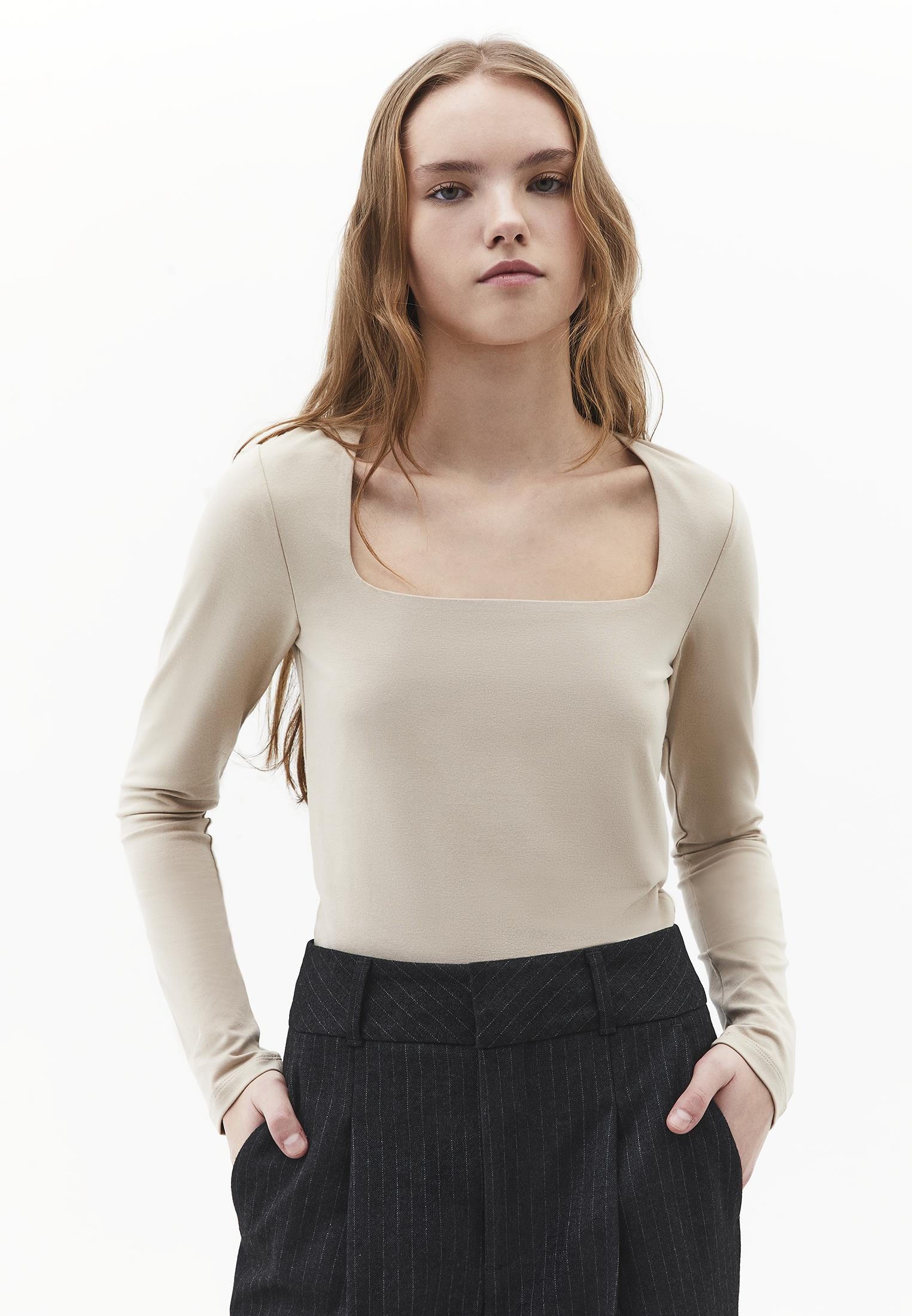Square Neck Modal T-Shirt - FEATHER GRAY