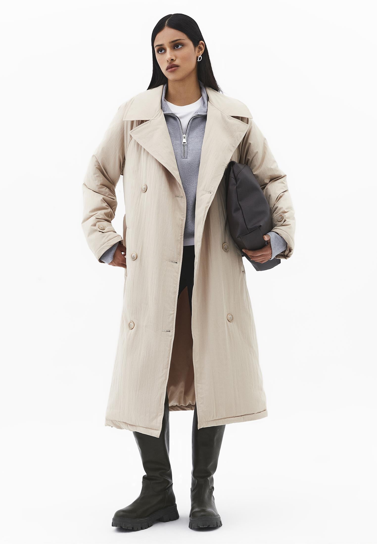 Trench Coat With Button And Belt Detail - FEATHER GRAY