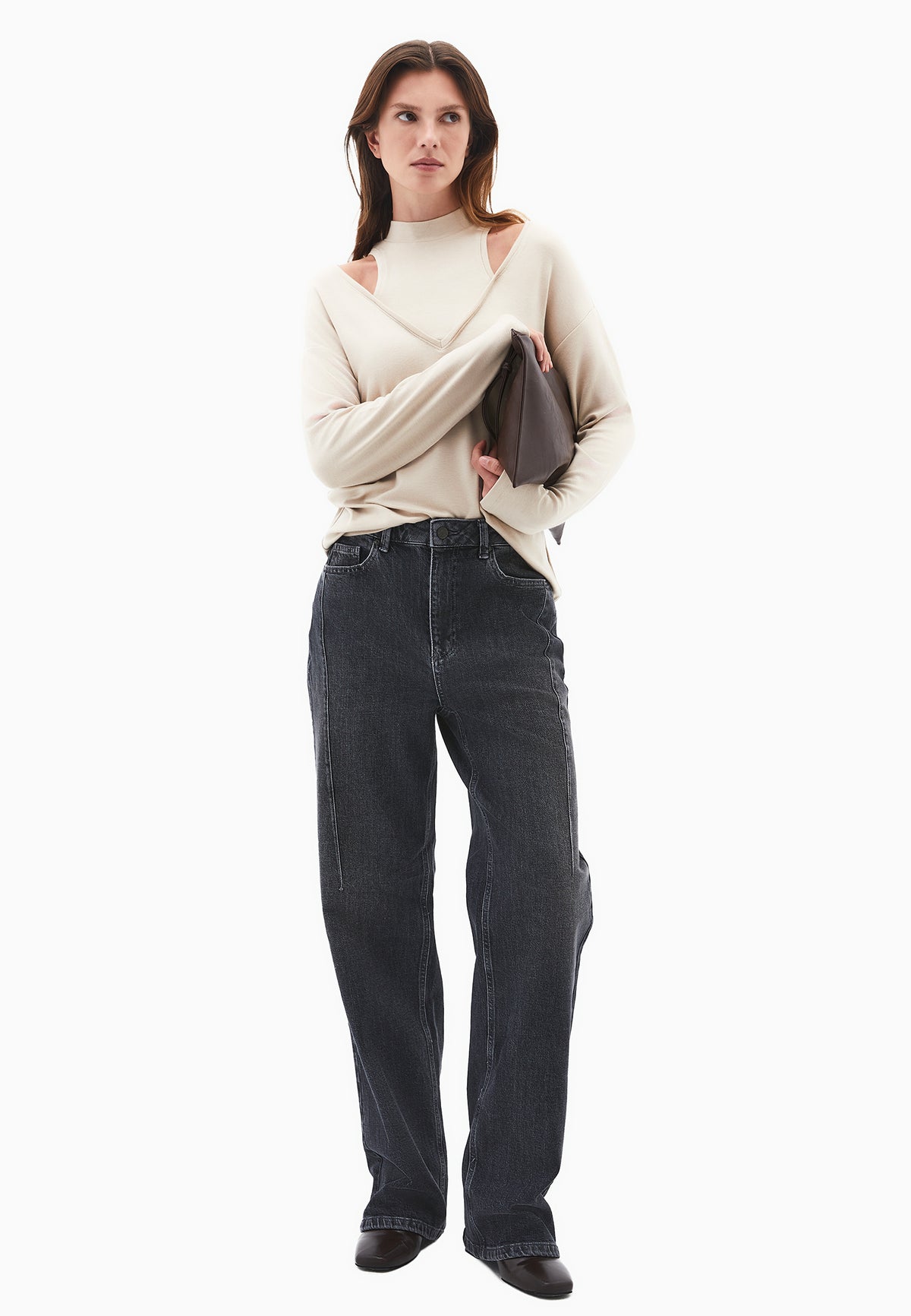 High Neck Oversize T-Shirt - FEATHER GRAY