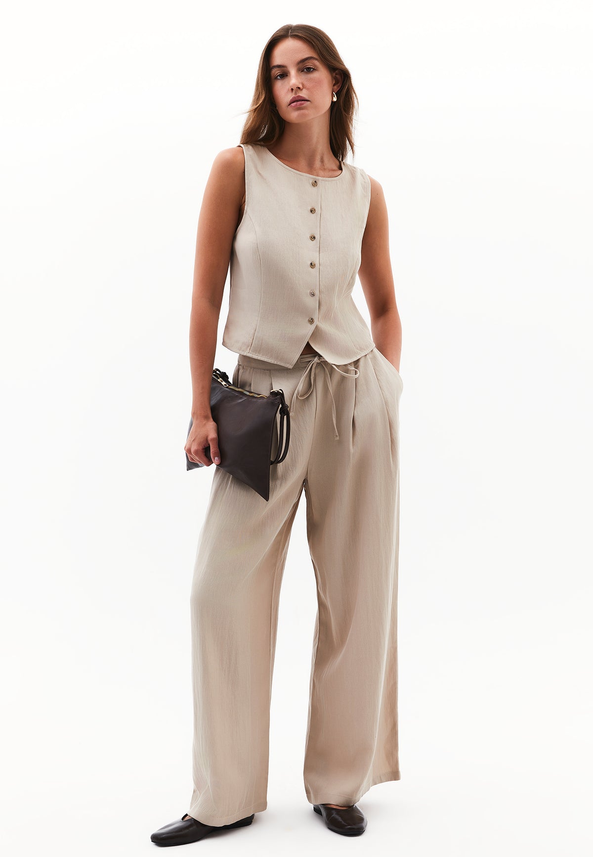 Vest With Button Details - FEATHER GRAY