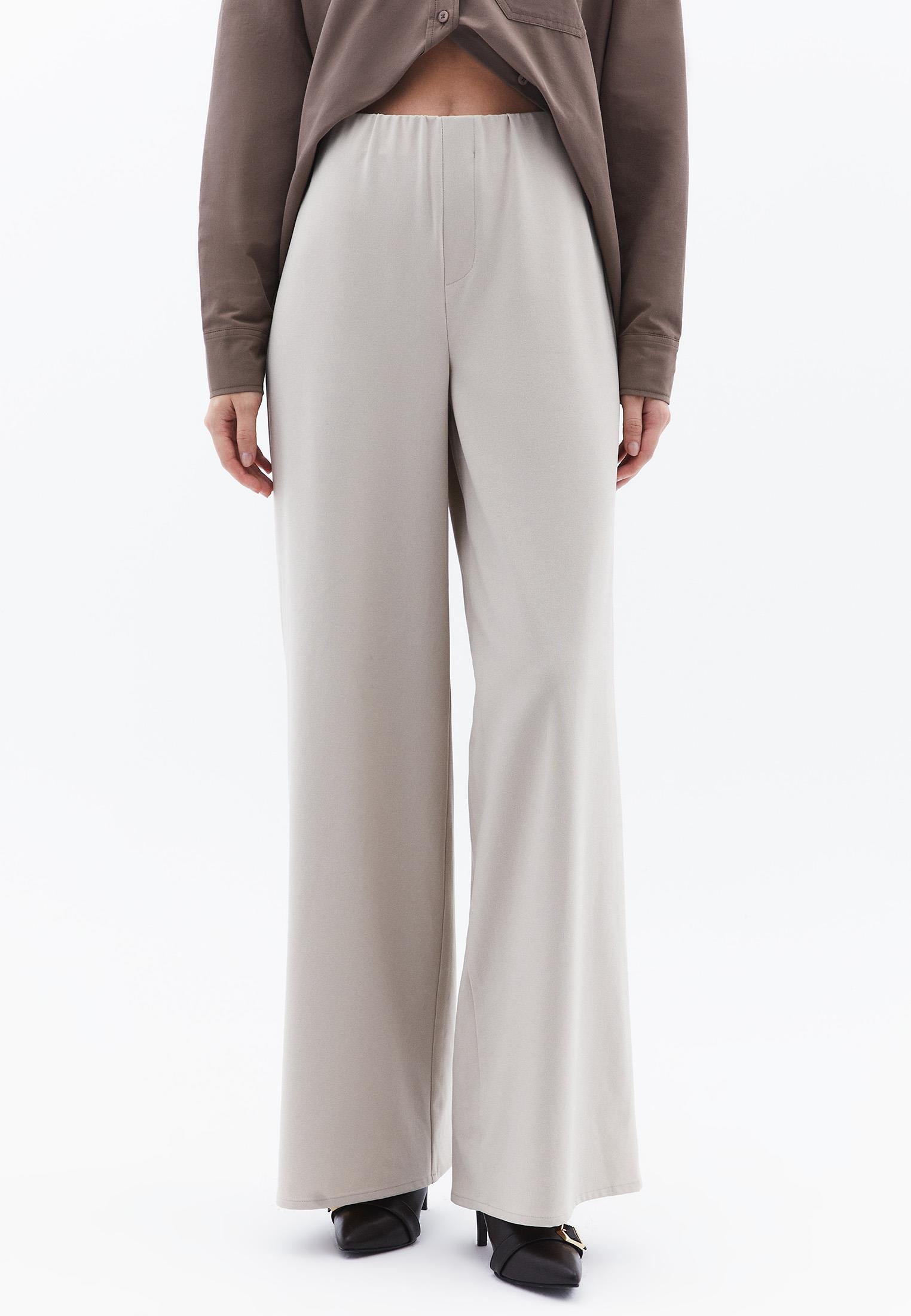 Ultra High Waist Wide Leg Long Pants - FEATHER GRAY