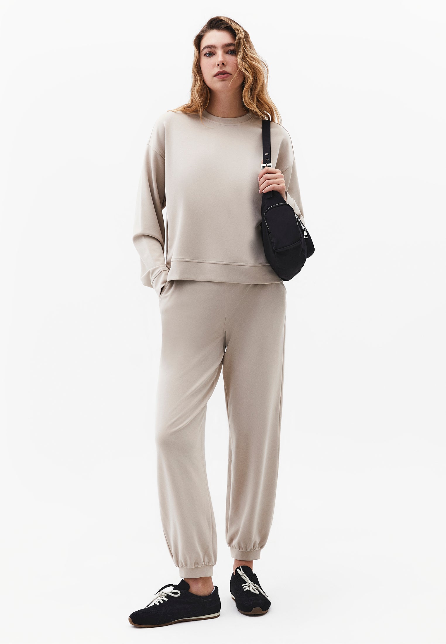 Crew Neck Long Sleeve Sweatshirt - FEATHER GRAY