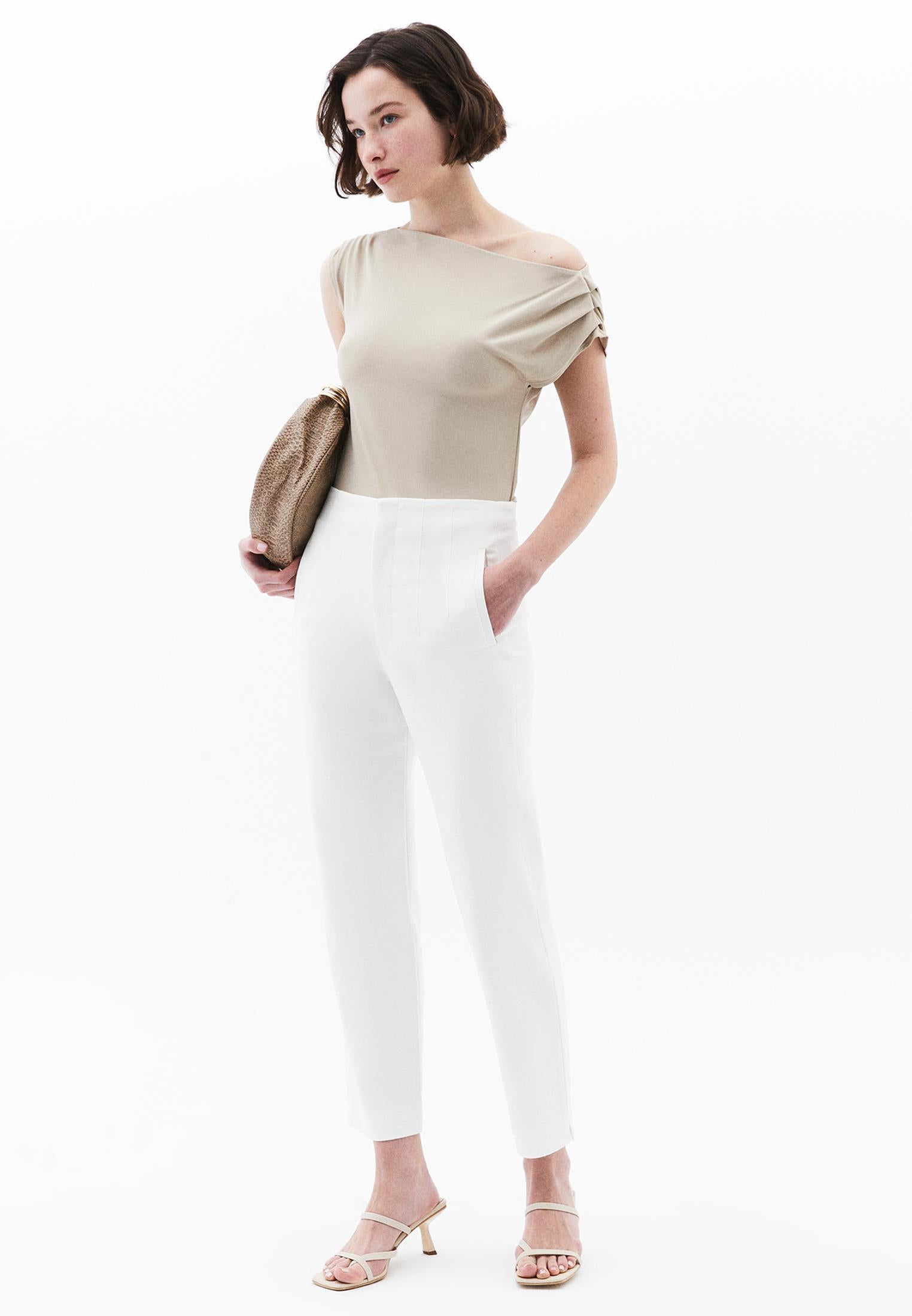 Boat Neck Short Sleeve Blouse - FEATHER GRAY