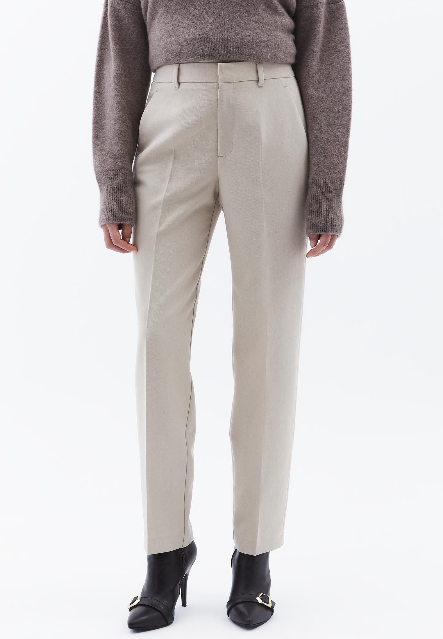 High Waist Long Slim Pants - FEATHER GRAY