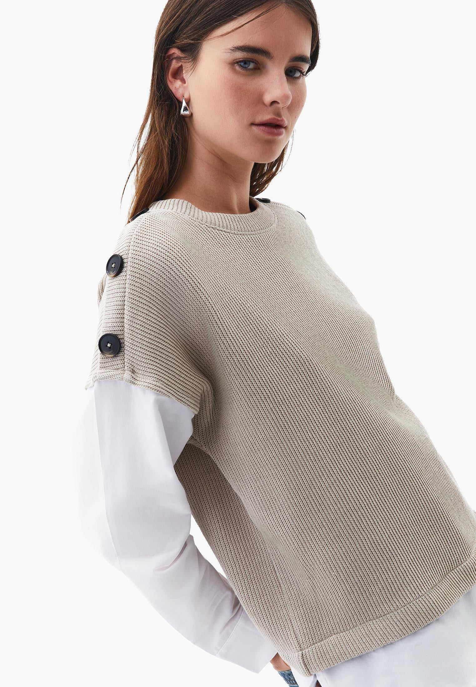 Button Detailed Long Sleeve Blouse - FEATHER GRAY