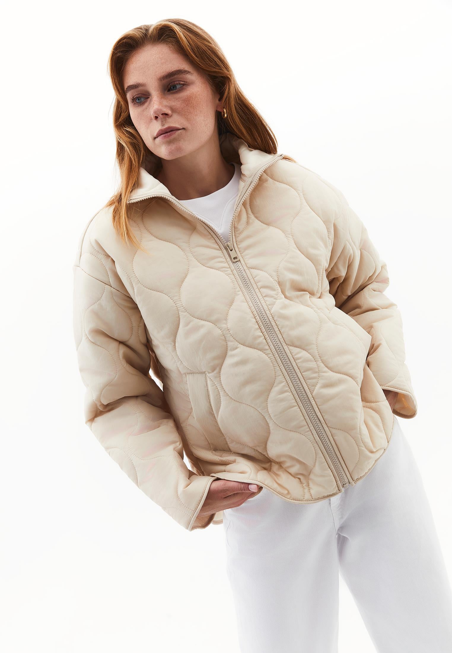 High Collar Quilted Coat - FEATHER GRAY