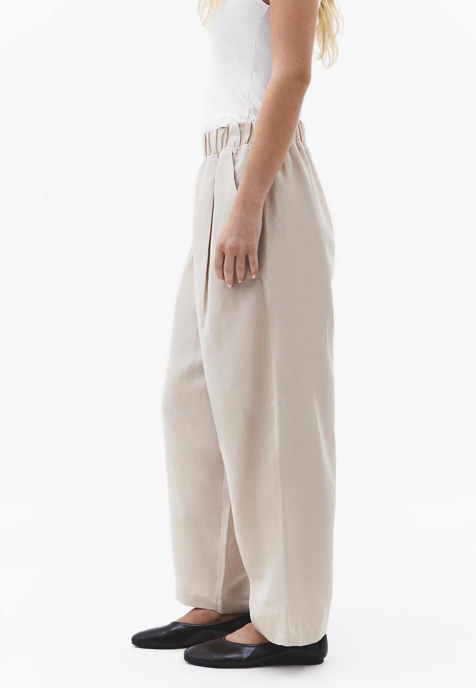 Balloon Form Elastic High Waist Carrot Pants - FEATHER GRAY
