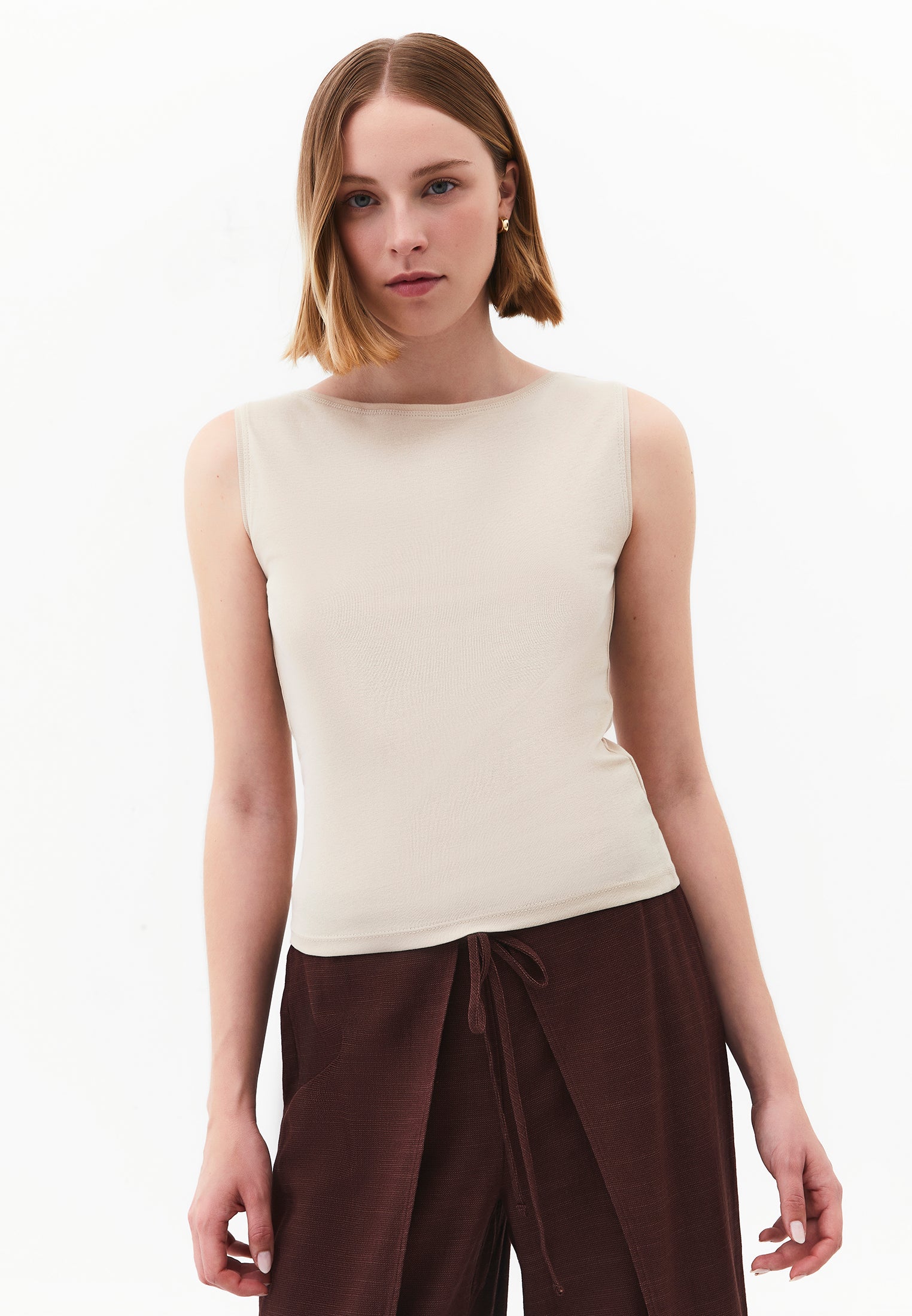 Boat Neck Tank Top - FEATHER GRAY